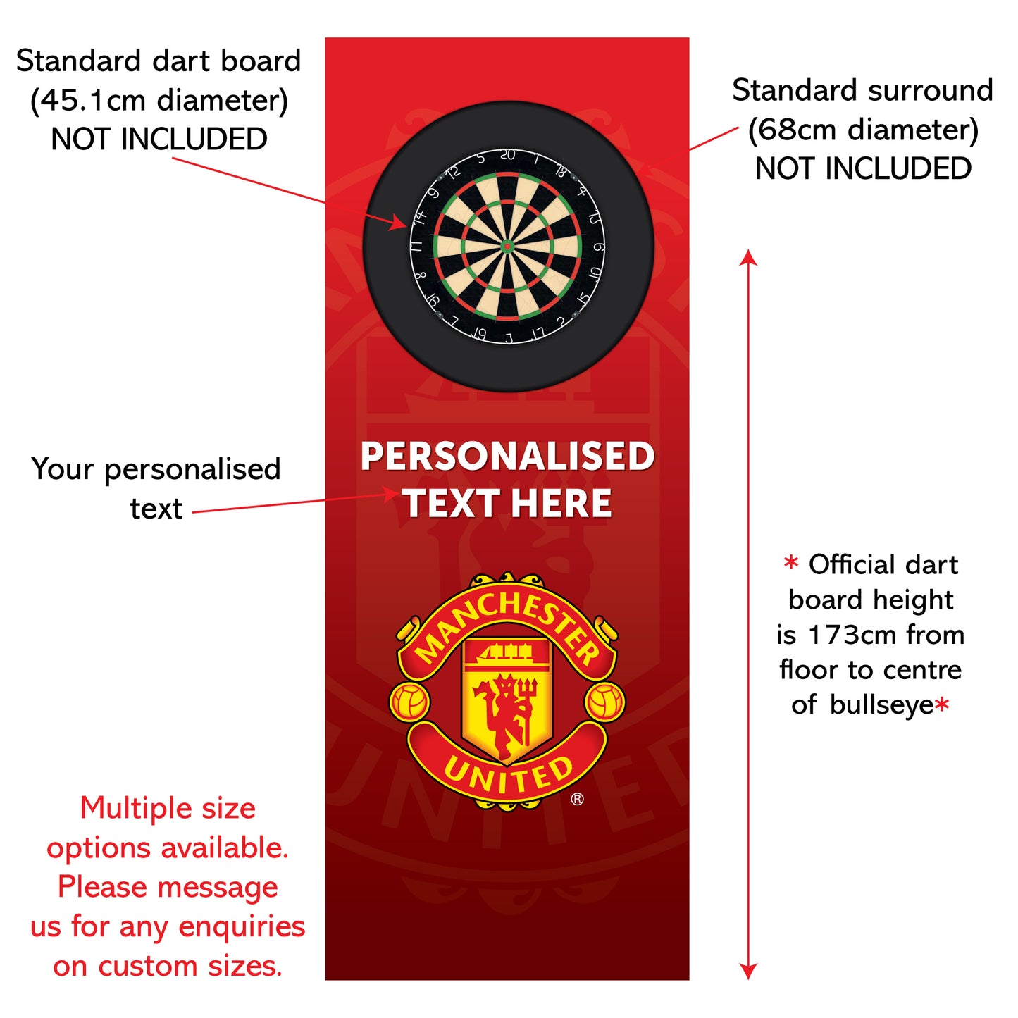 Manchester United FC Wall Sticker - Dart Board Backdrop with Personalised Text Wall Art