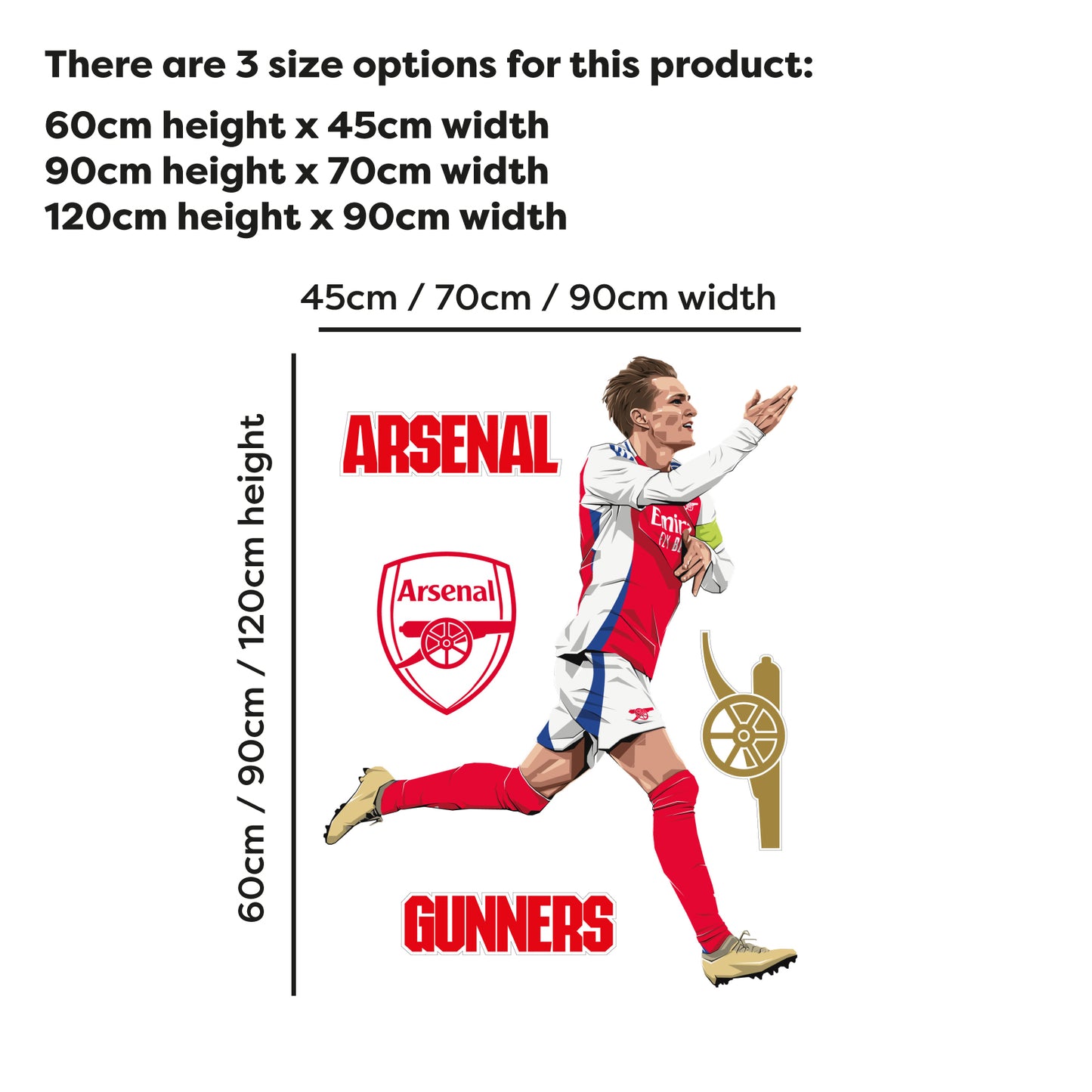 Arsenal FC Wall Sticker - Martin Odegaard 24-25 Illustration + AFC Decals