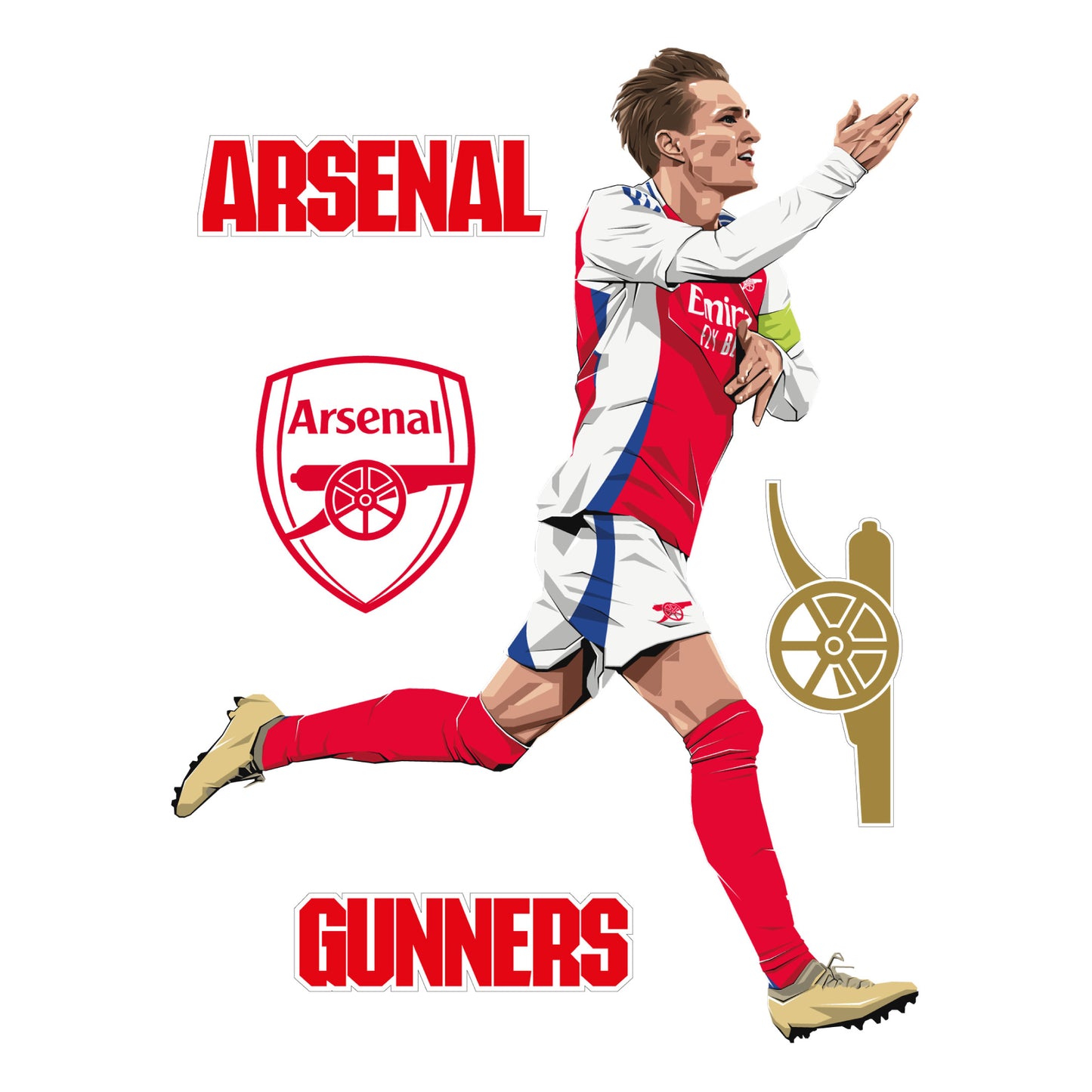 Arsenal FC Wall Sticker - Martin Odegaard 24-25 Illustration + AFC Decals