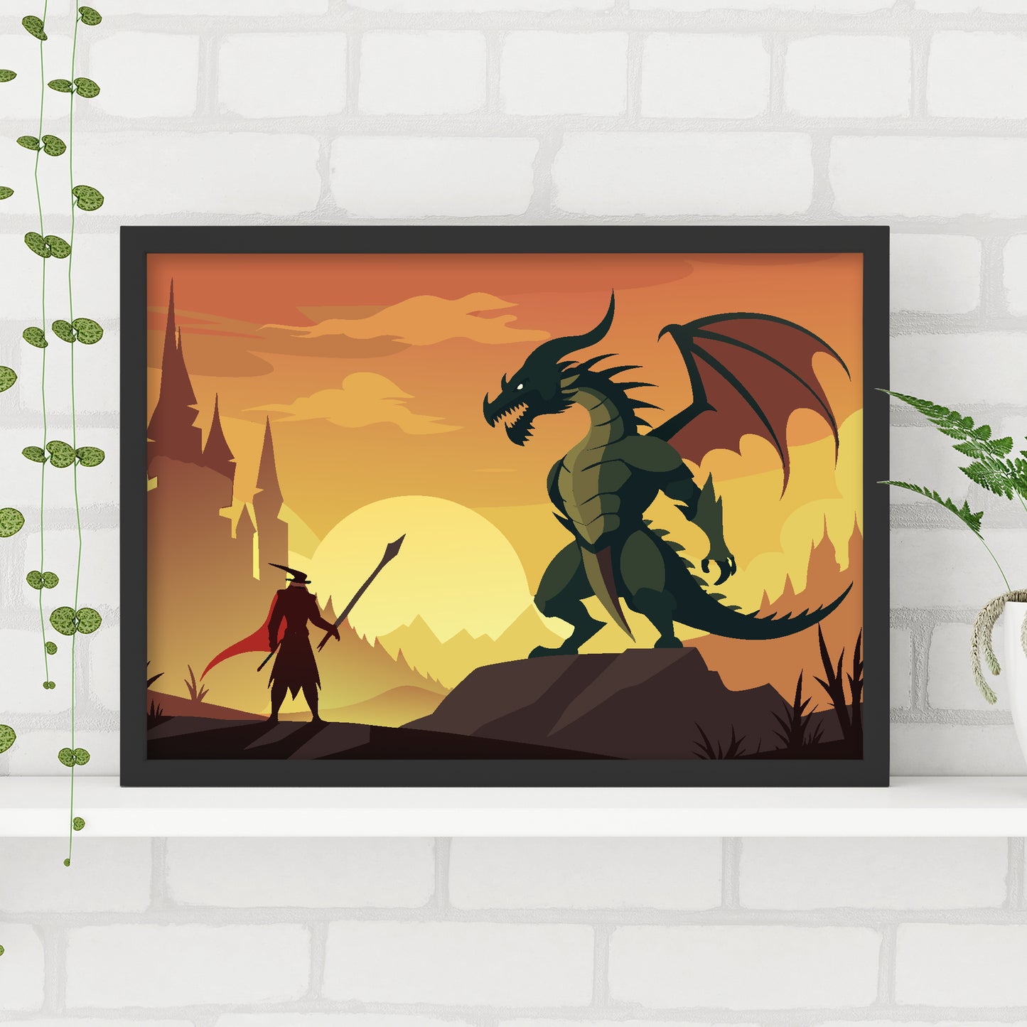 Medieval Wall Art Print - Knight And Dragon Poster