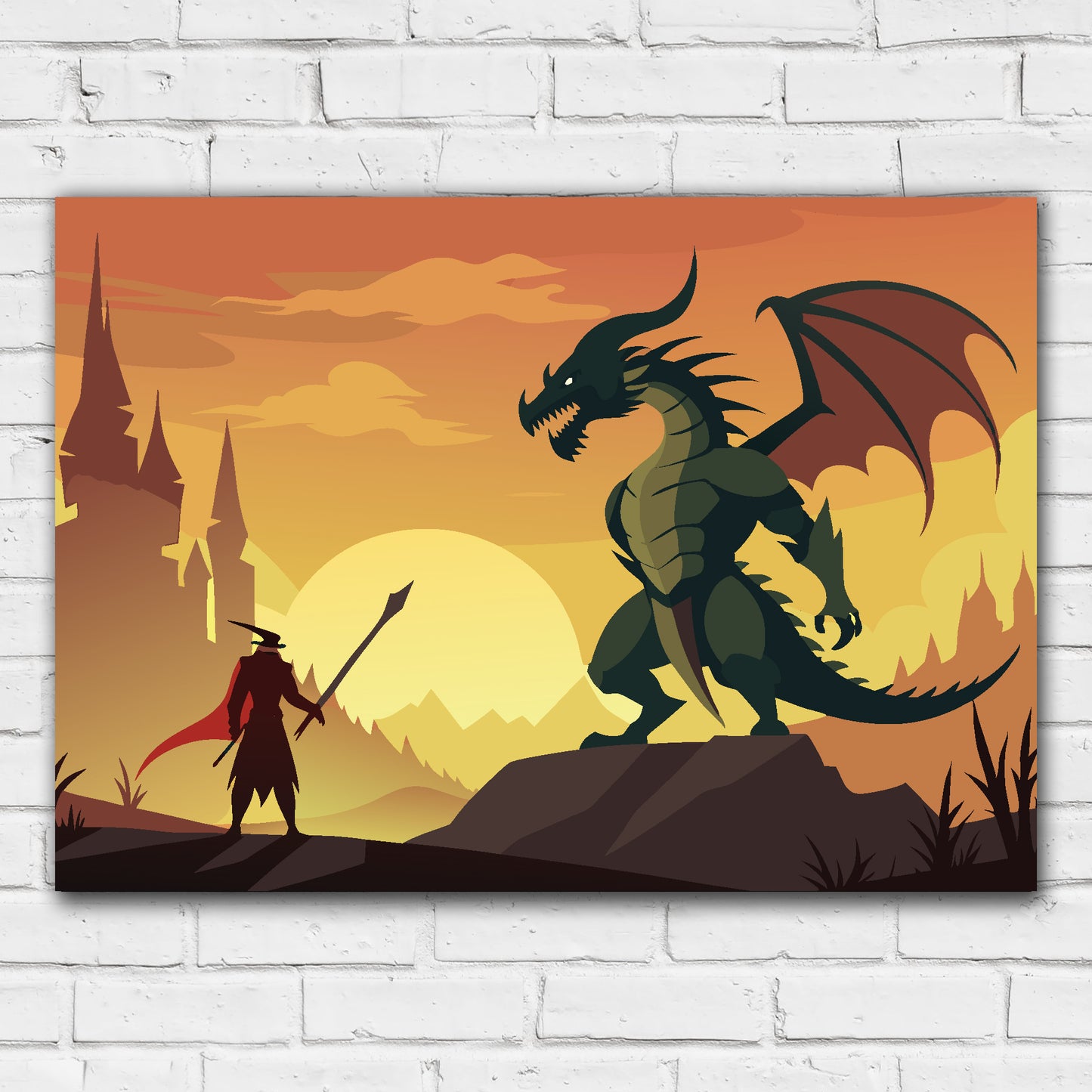 Medieval Wall Art Print - Knight And Dragon Poster