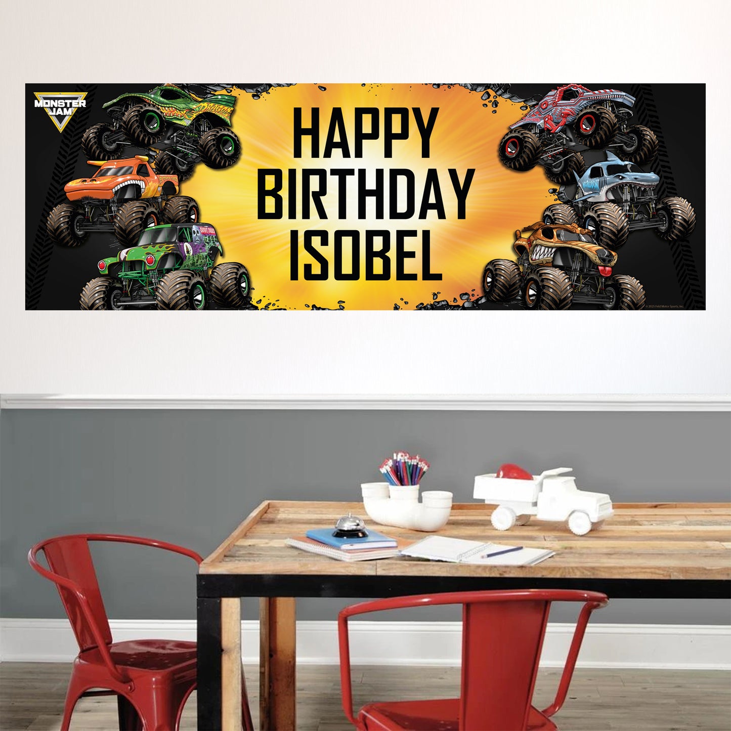 Monster Jam Birthday - Monster Jam Trucks Group Personalised Banner Wall Sticker