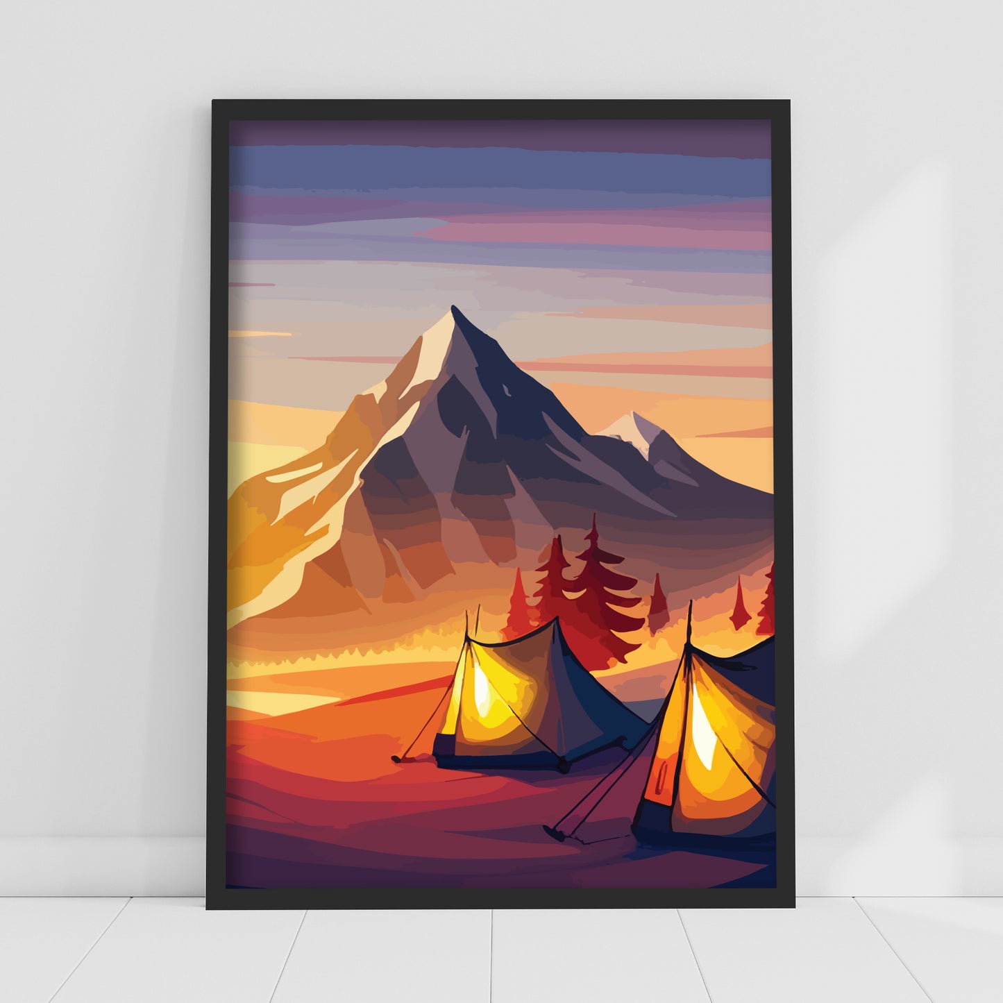 Mountain Wall Print - Tents Sunset View Poster Wall Art