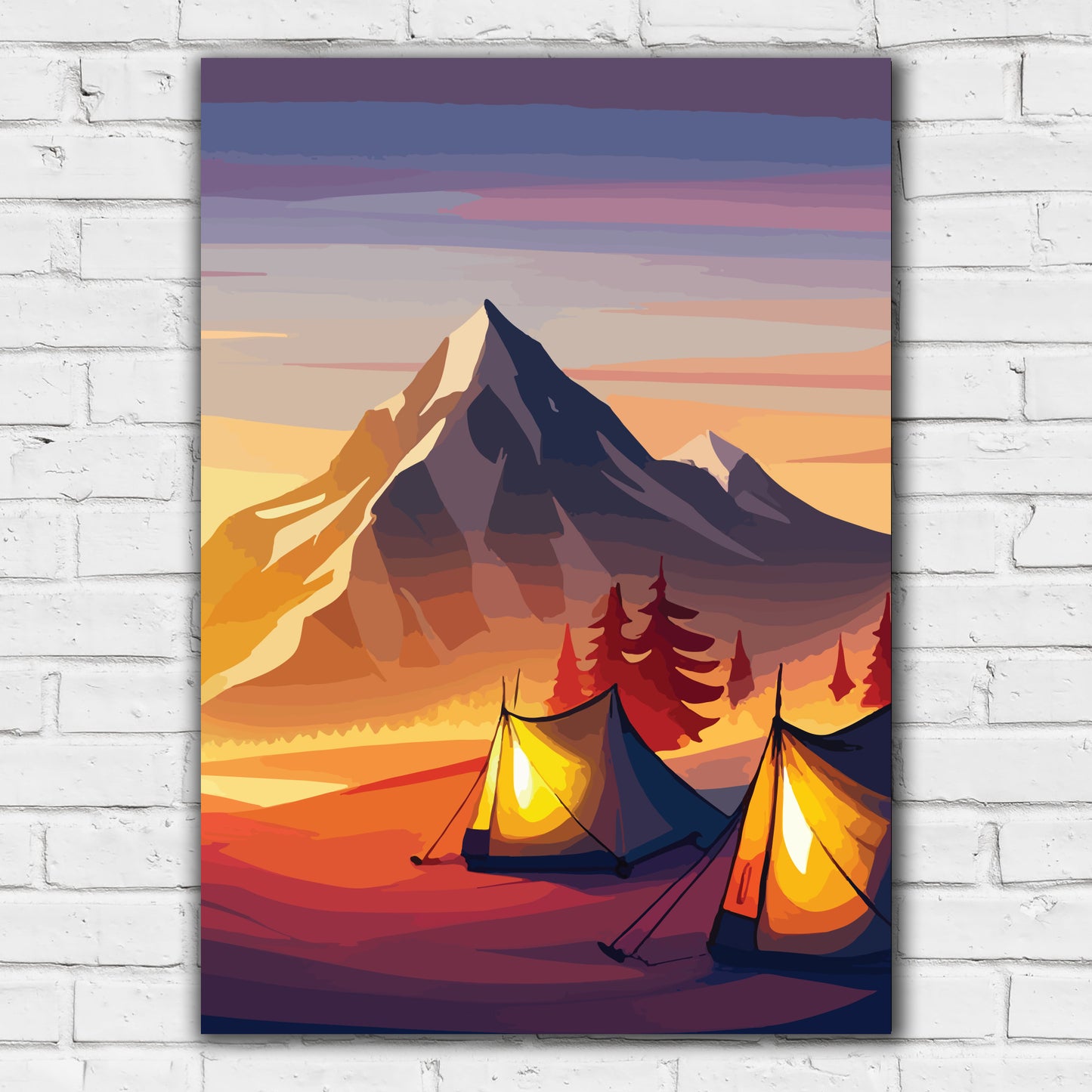 Mountain Wall Print - Tents Sunset View Poster Wall Art