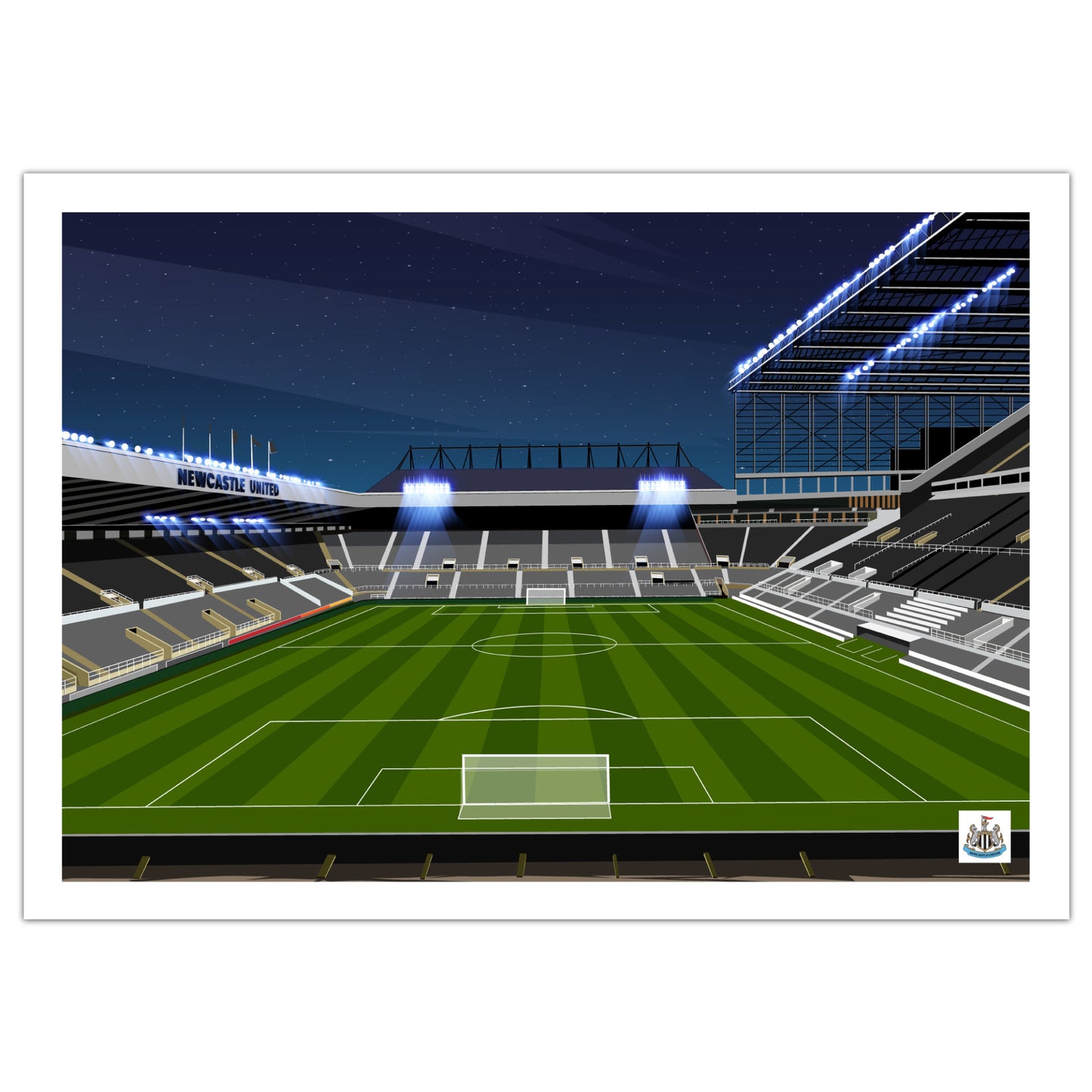Newcastle United FC Print - Night Time Stadium Illustration Poster Football Wall Art