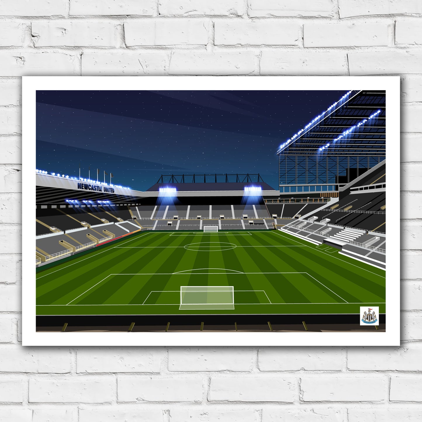 Newcastle United FC Print - Night Time Stadium Illustration Poster Football Wall Art