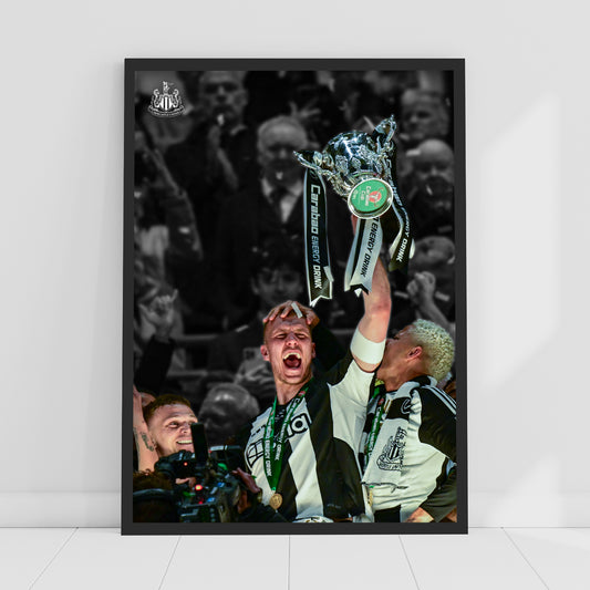 Newcastle United Cup Winners Print - Dan Burn Trophy Lift Portrait Poster