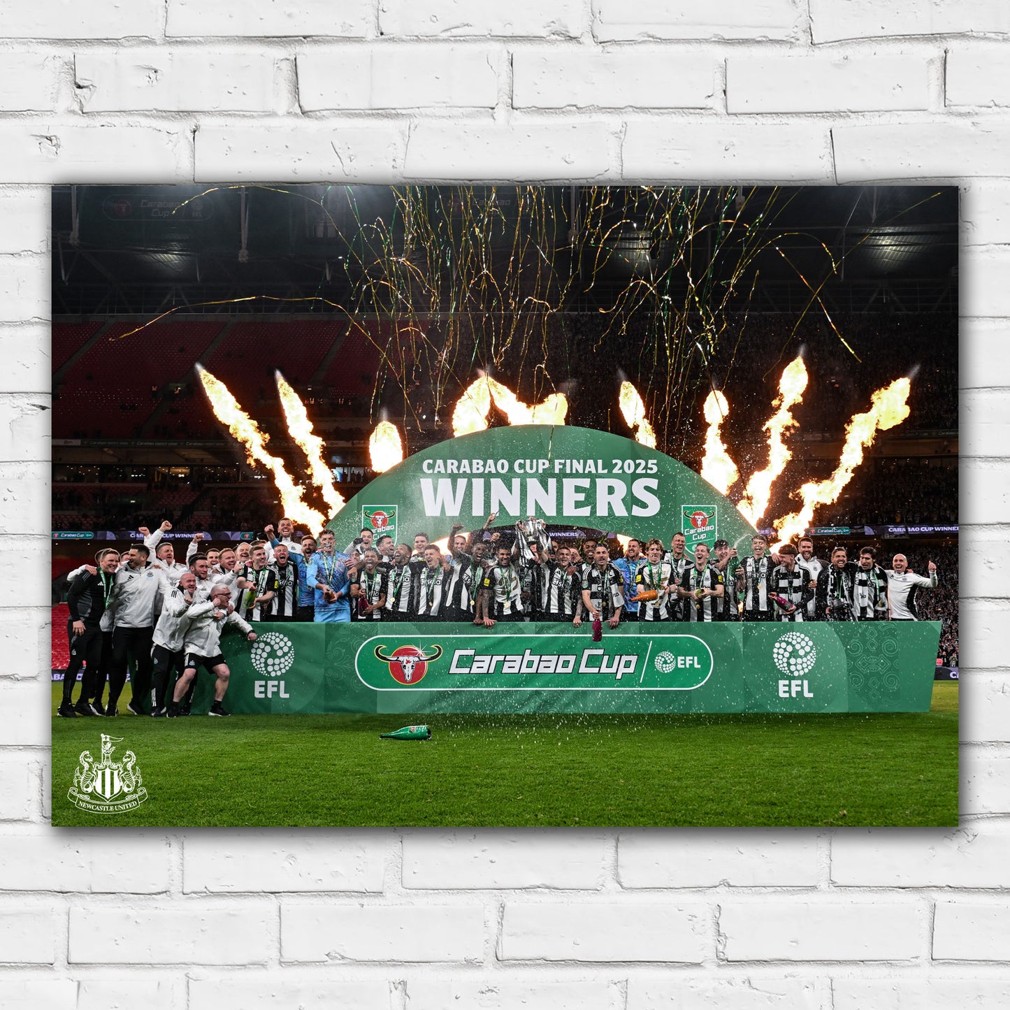 Newcastle United Cup Winners Print - Team Celebration with Flames