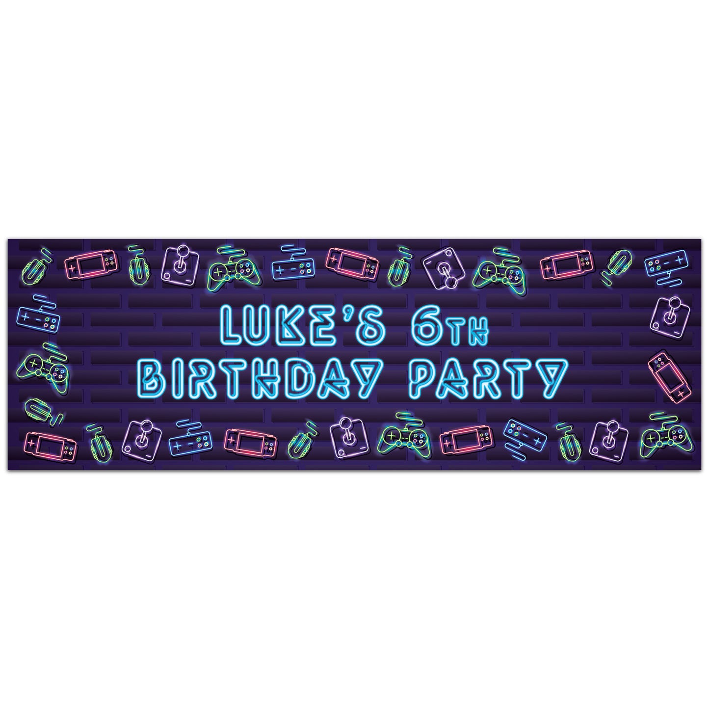 Neon Birthday – Neon Gaming Personalised Banner Wall Sticker