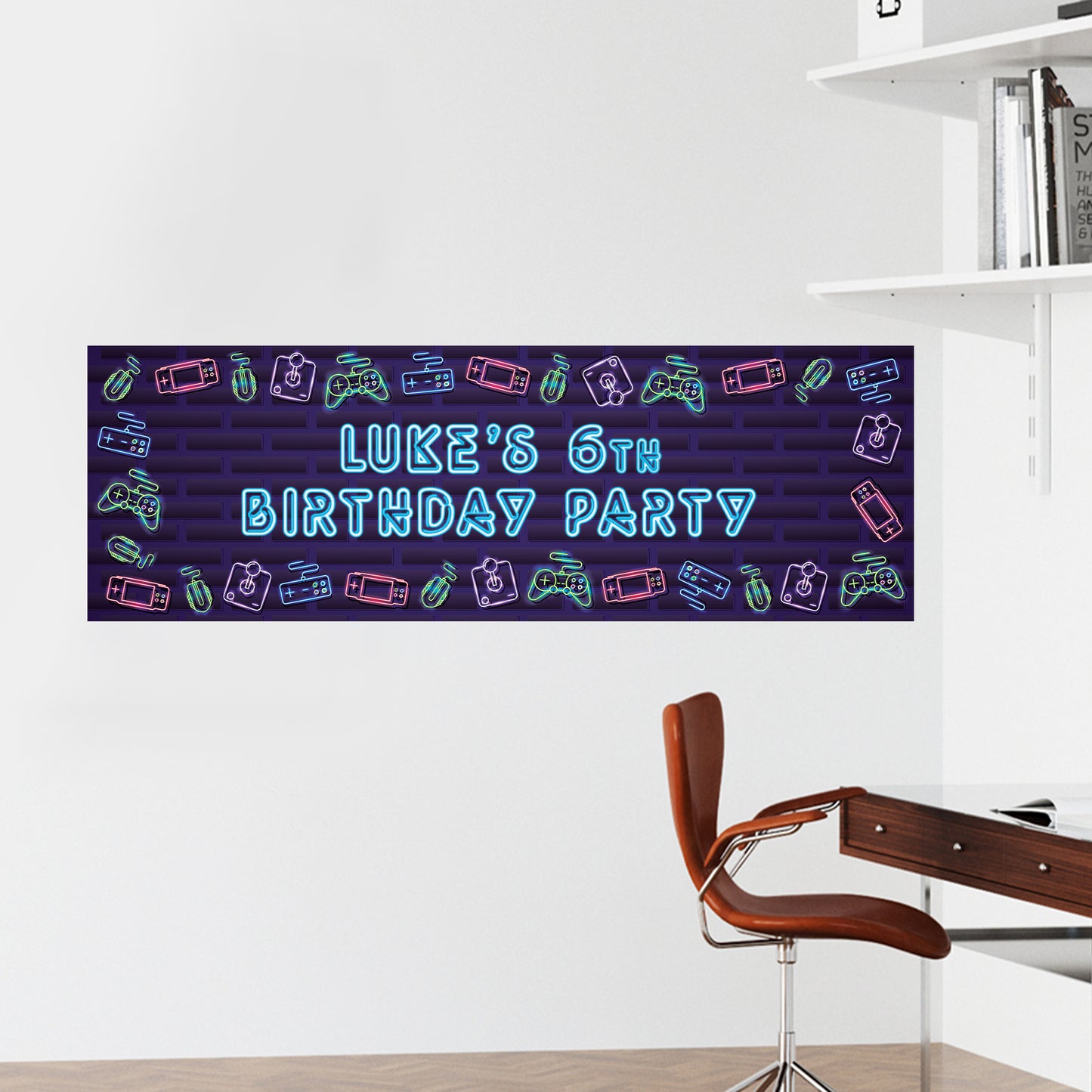 Neon Birthday – Neon Gaming Personalised Banner Wall Sticker