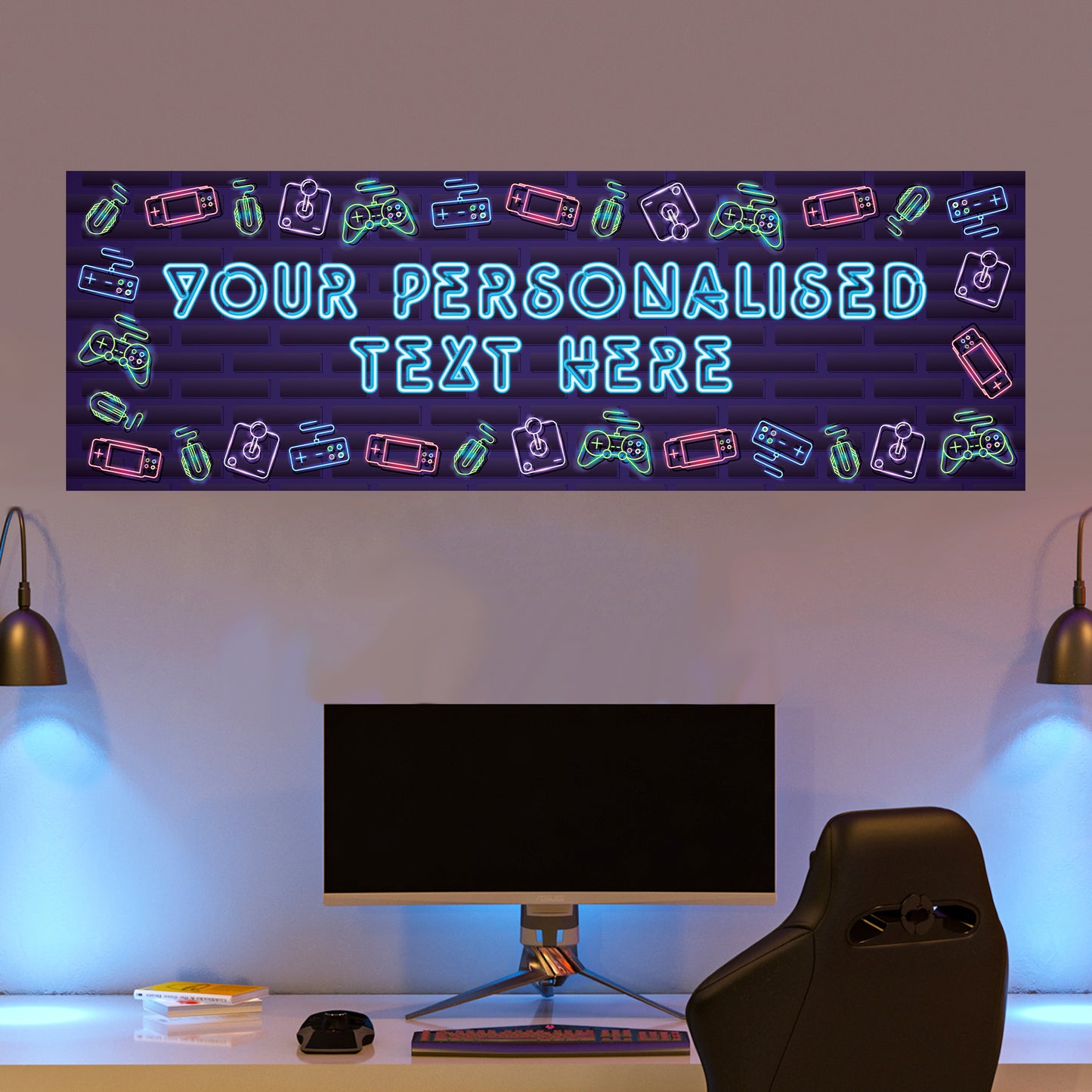 Neon Birthday – Neon Gaming Personalised Banner Wall Sticker