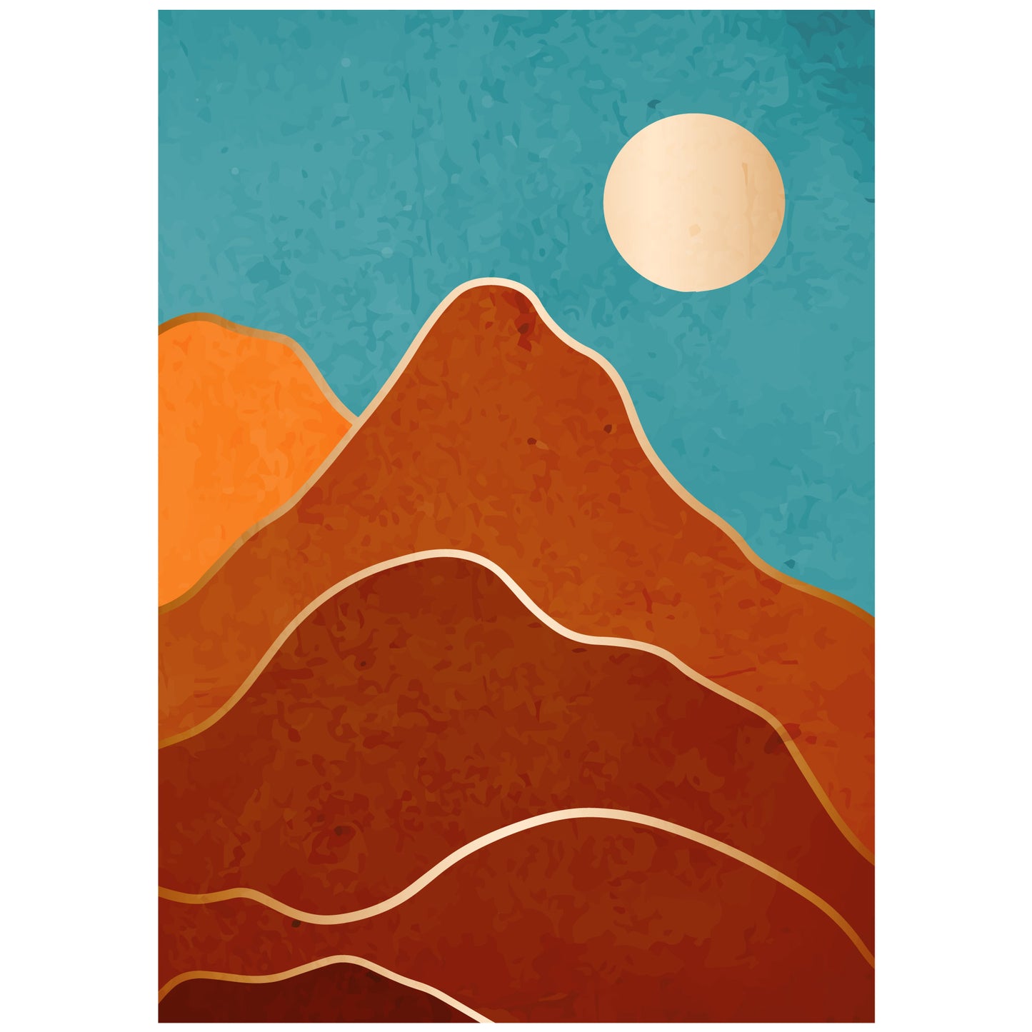 Boho Wall Print - Abstract Orange Hills Sunset Sunrise Poster Wall Art