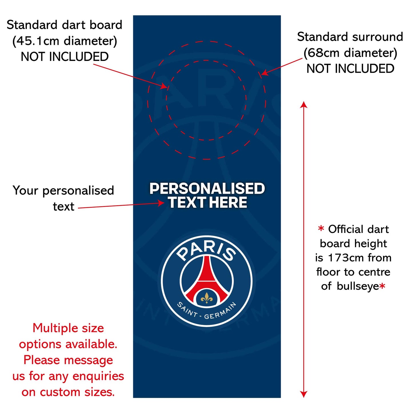 Paris Saint-Germain Wall Sticker - Dart Board Backdrop with Personalised Text PSG Wall Art