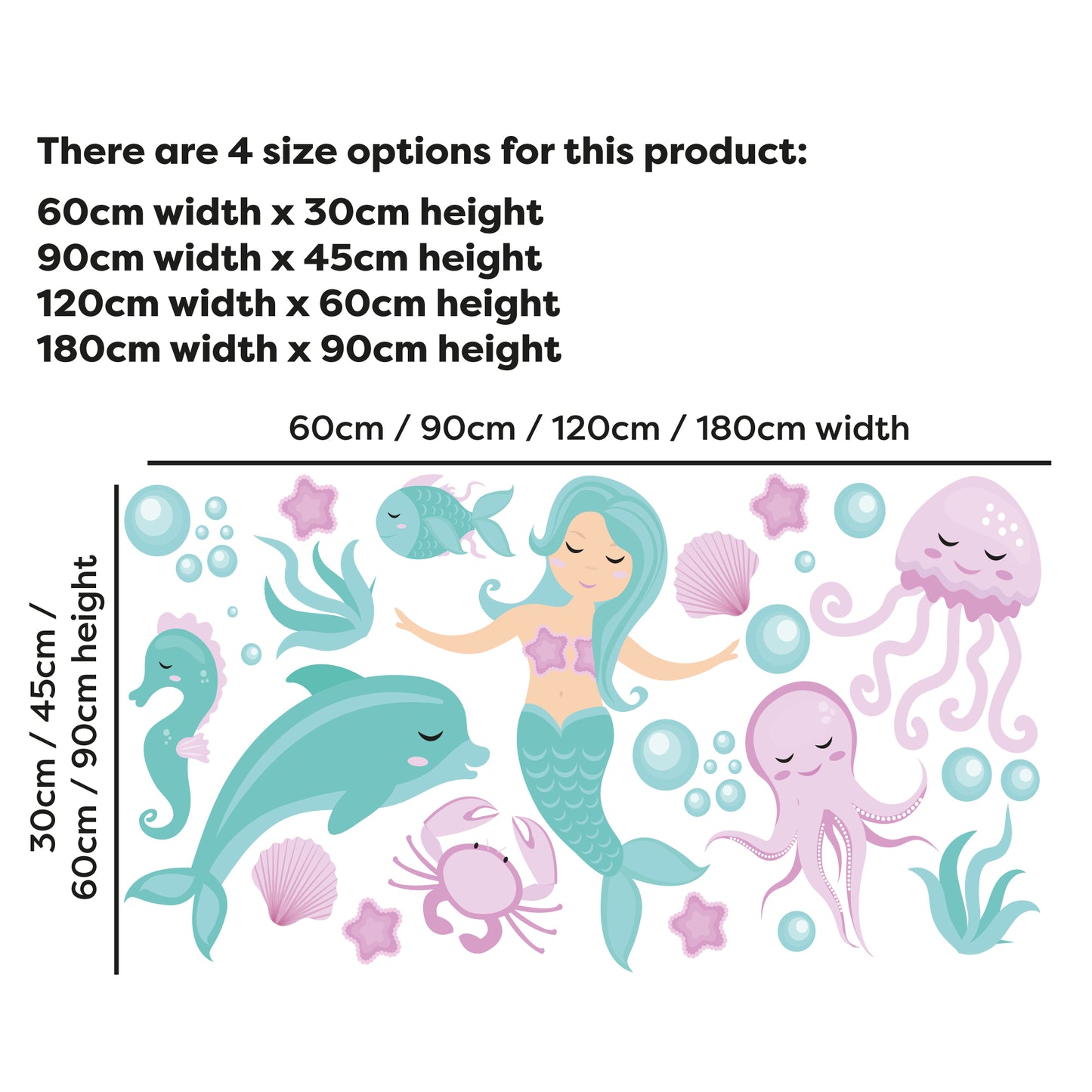 Pastel Wall Sticker - Pastel Mermaid Set Decal Wall Art