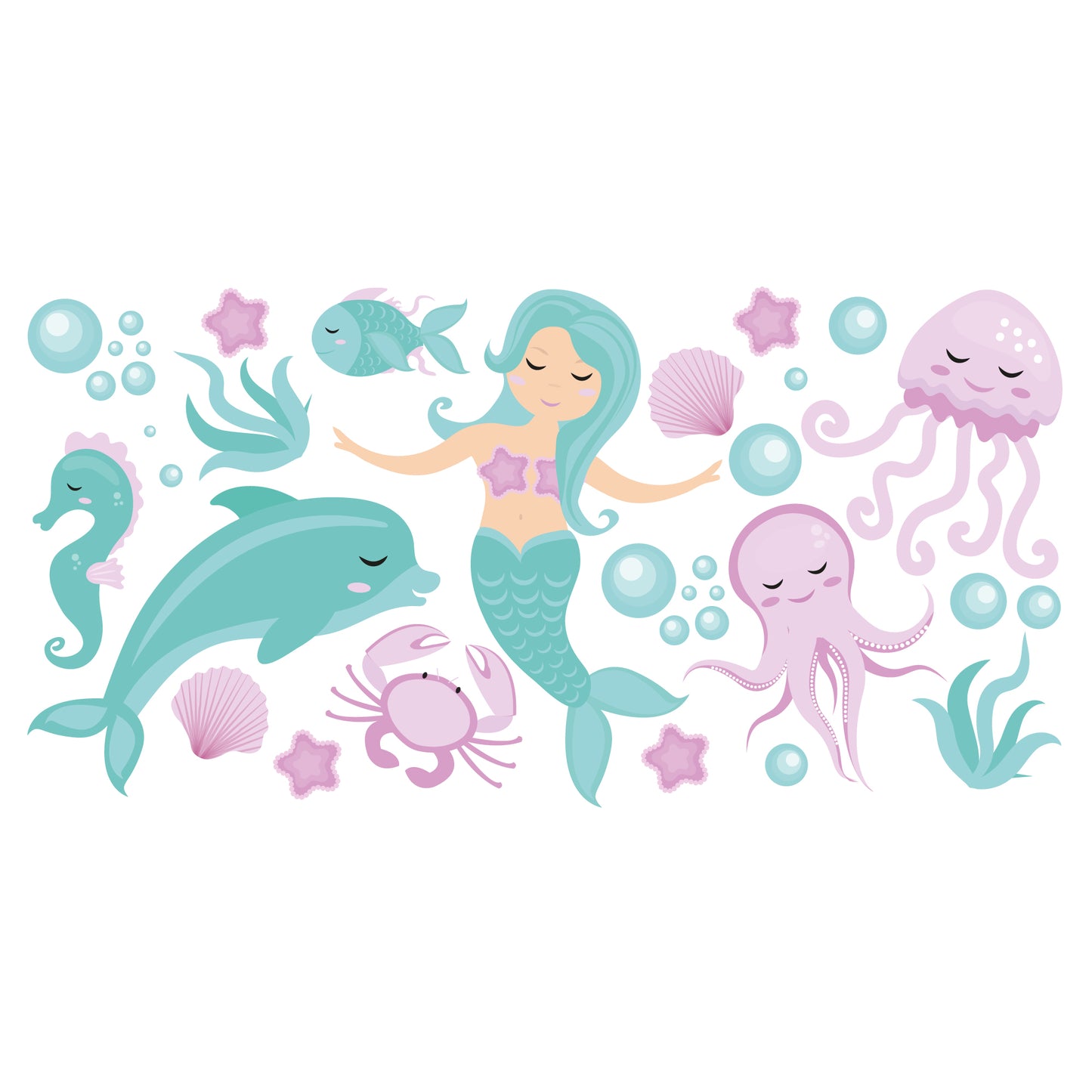 Pastel Wall Sticker - Pastel Mermaid Set Decal Wall Art