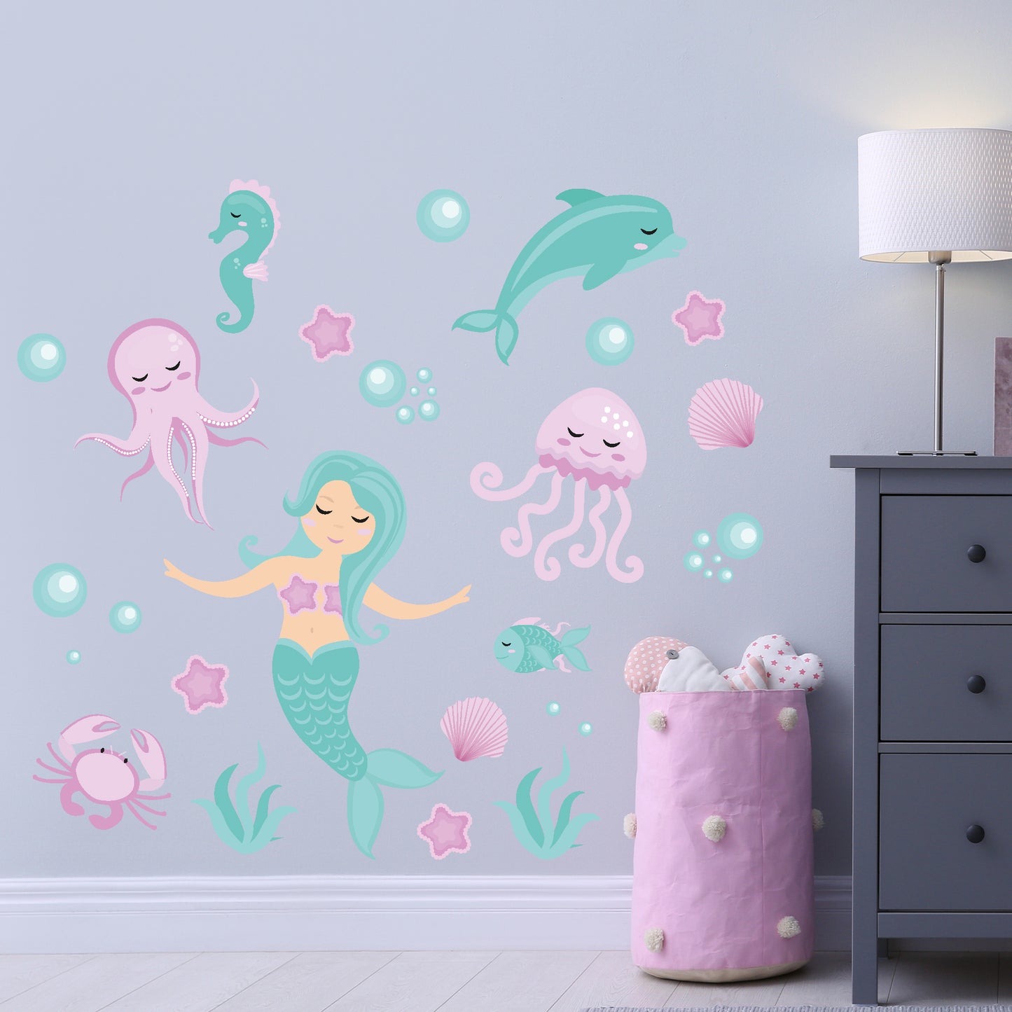 Pastel Wall Sticker - Pastel Mermaid Set Decal Wall Art