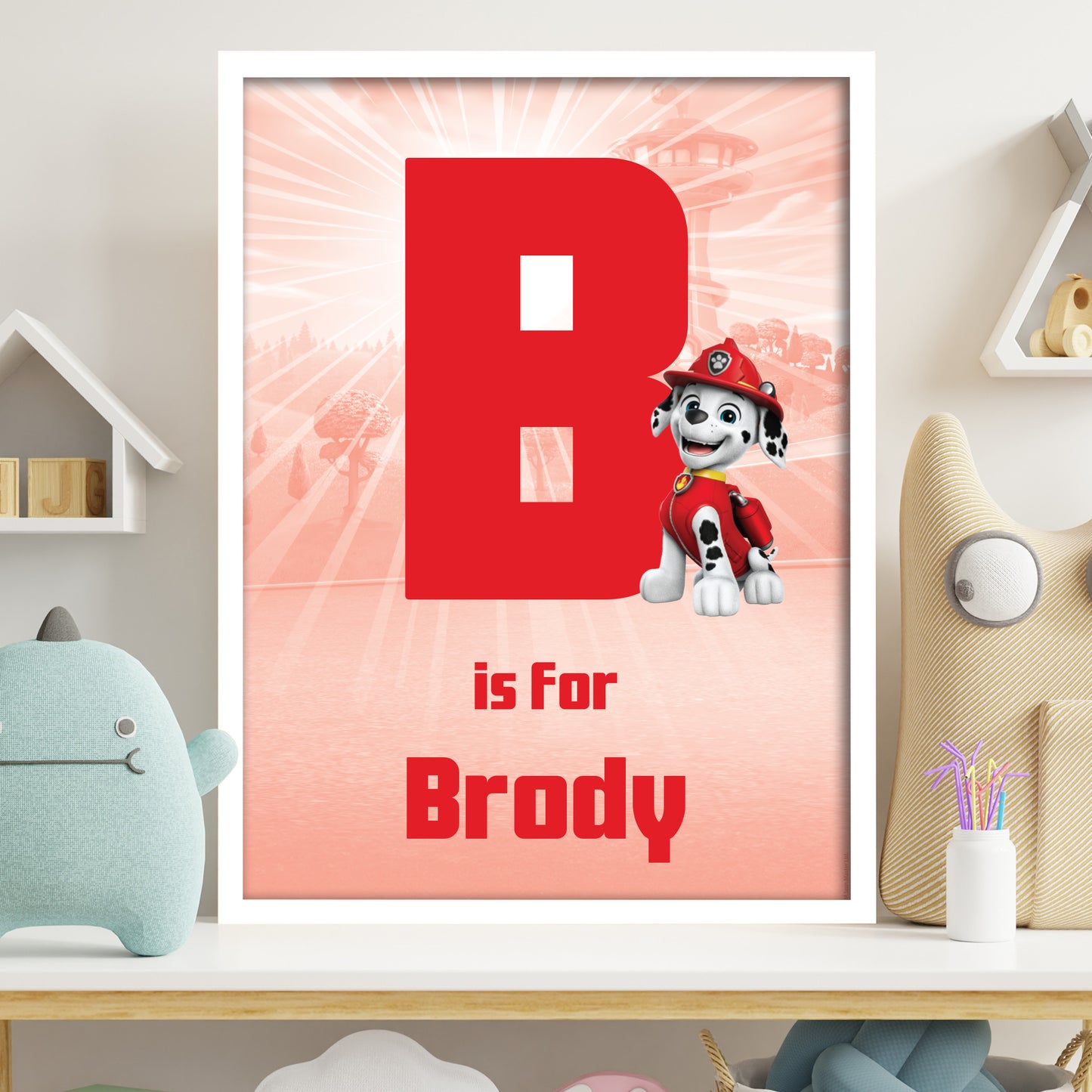 Paw Patrol Print - Marshall Letter and Name Personalised Poster Wall Art