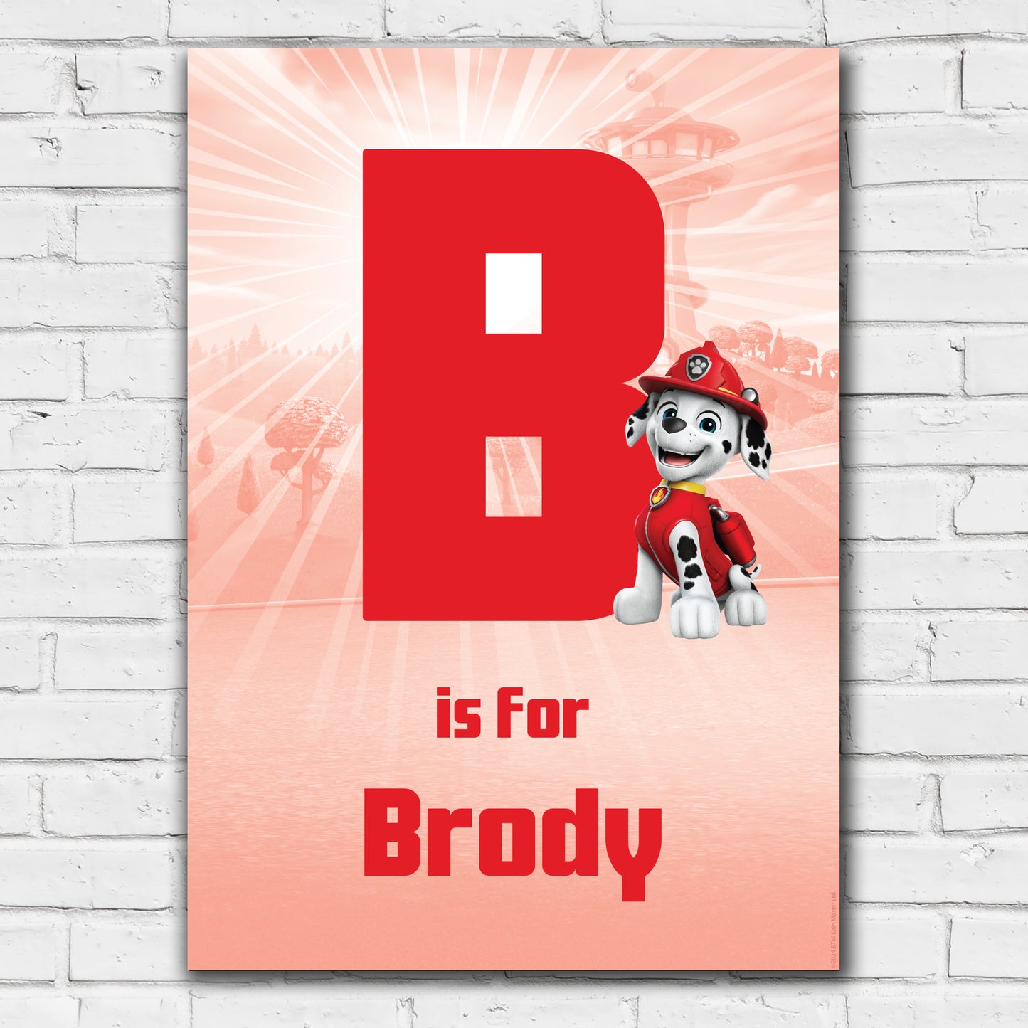 Paw Patrol Print - Marshall Letter and Name Personalised Poster Wall Art