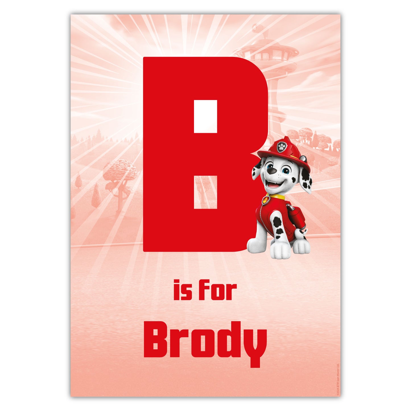 Paw Patrol Print - Marshall Letter and Name Personalised Poster Wall Art