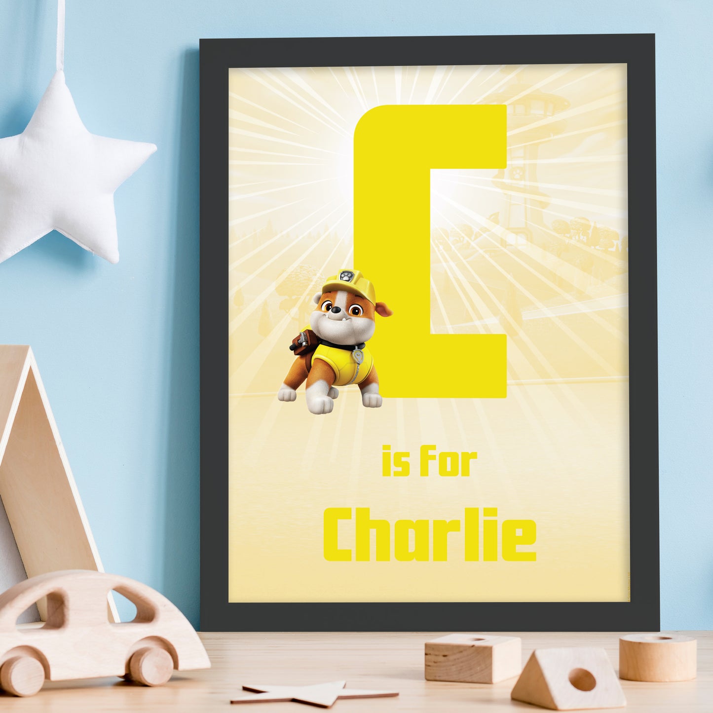 Paw Patrol Print - Rubble Letter and Name Personalised Poster Wall Art