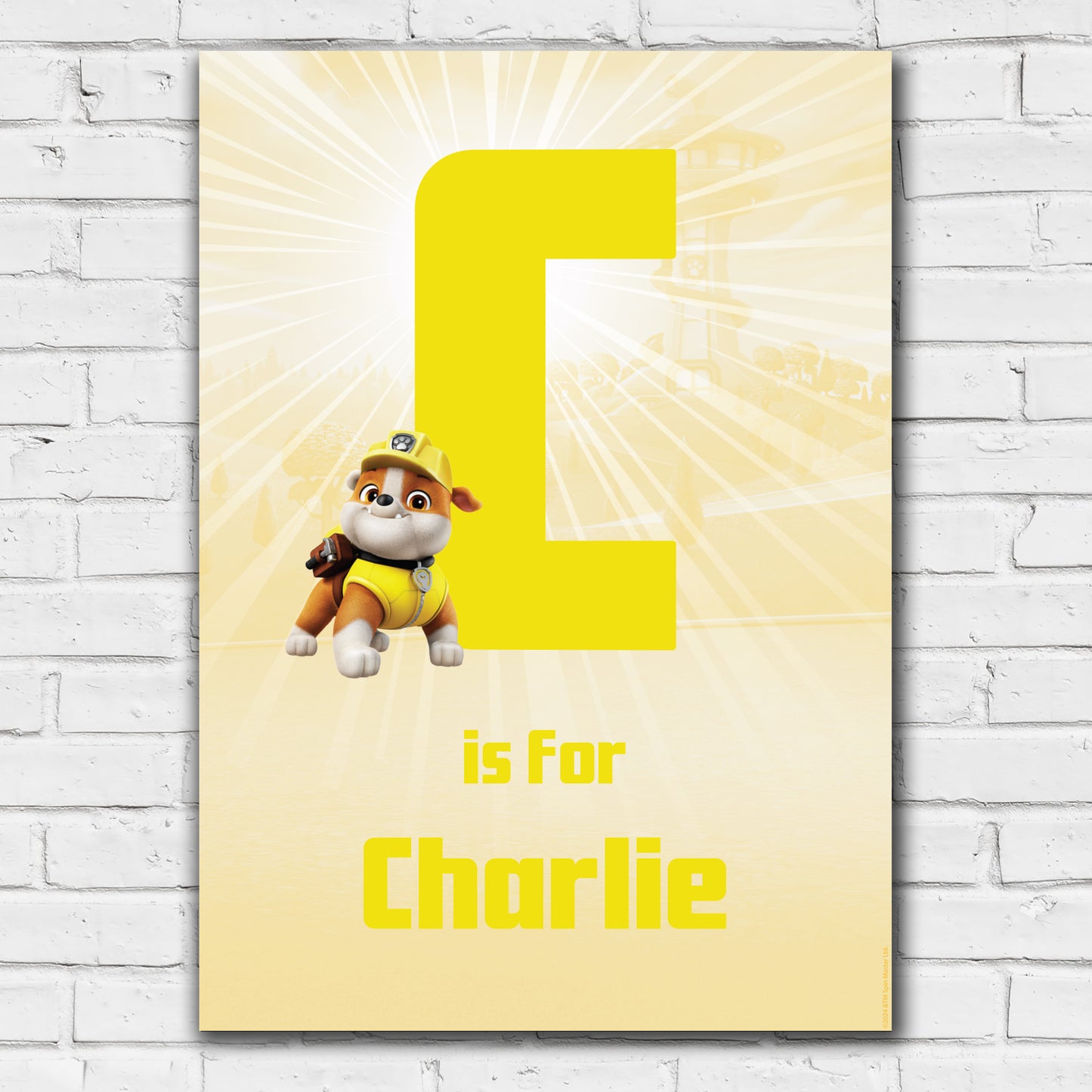 Paw Patrol Print - Rubble Letter and Name Personalised Poster Wall Art