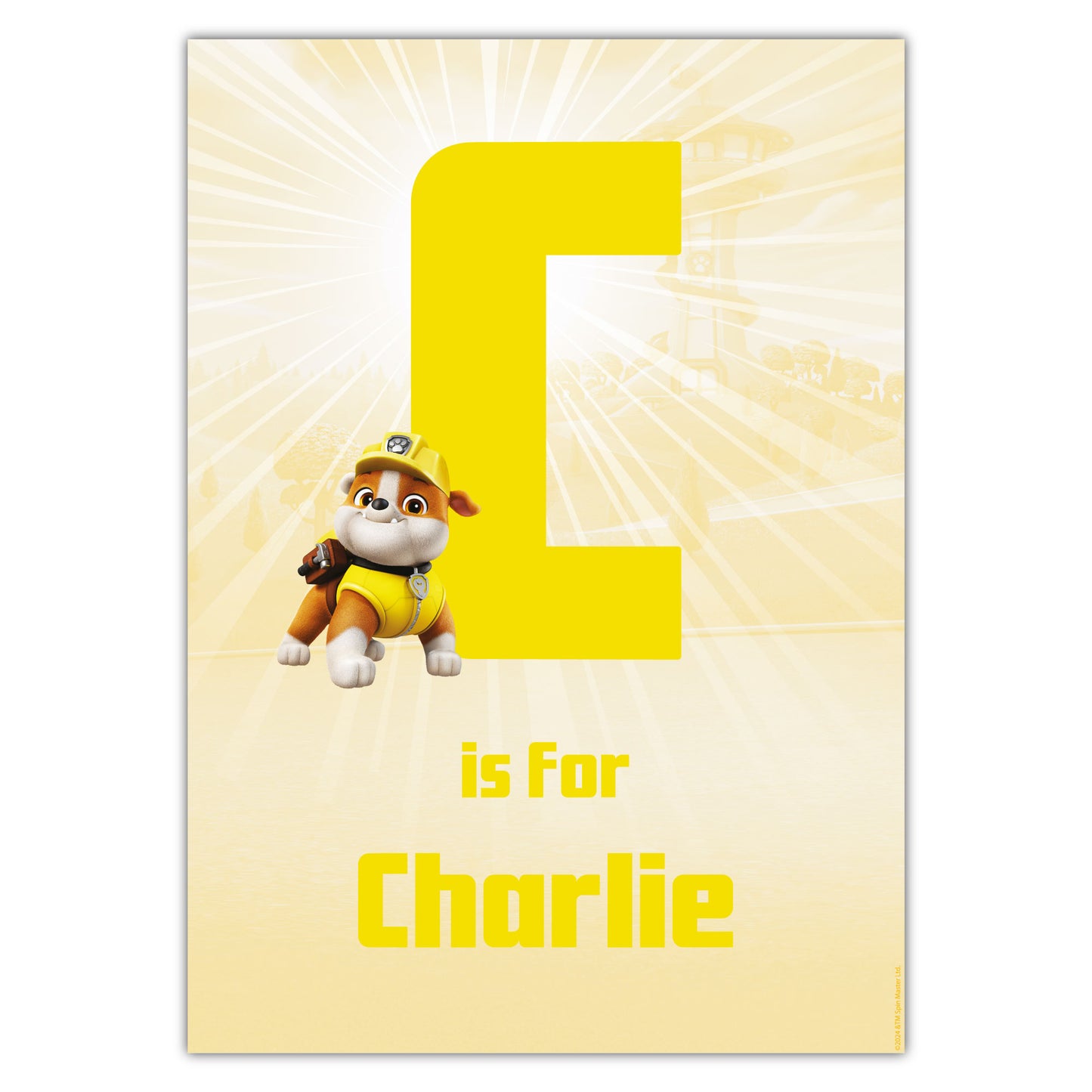 Paw Patrol Print - Rubble Letter and Name Personalised Poster Wall Art