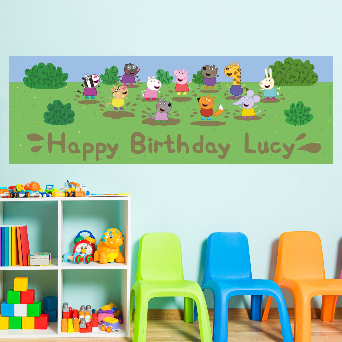 Peppa Pig Birthday - Peppa and Friends Muddy Puddle Personalised Banner Wall Sticker