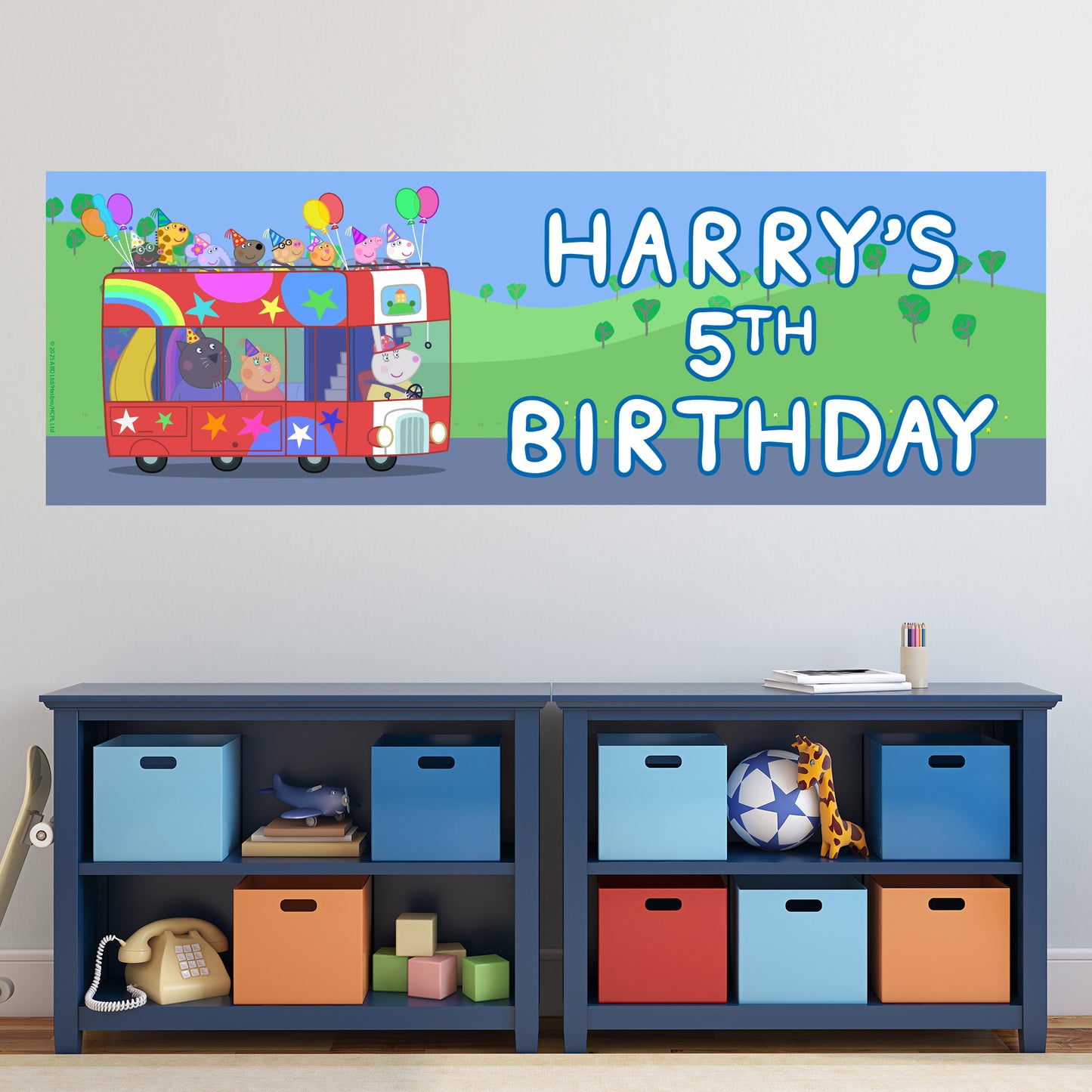 Peppa Pig Birthday - Party Bus Personalised Banner Wall Sticker
