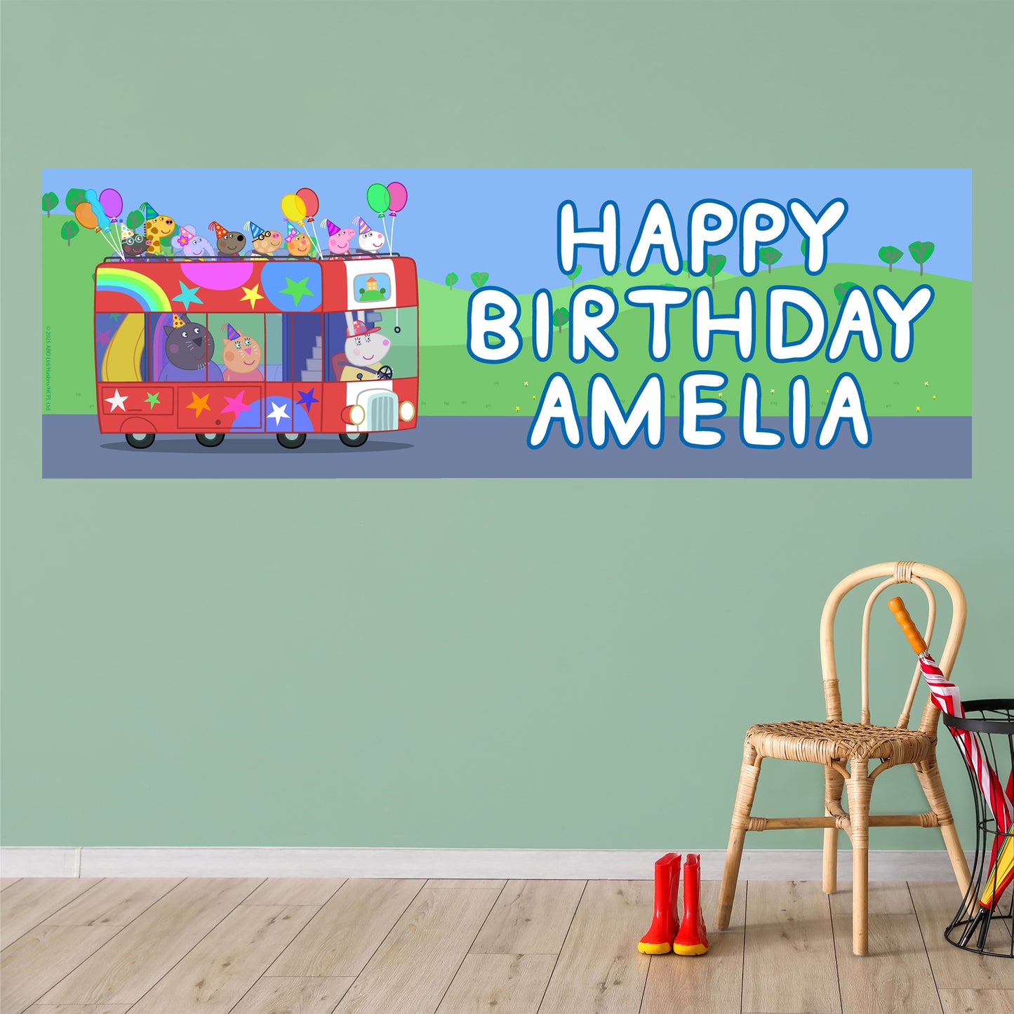 Peppa Pig Birthday - Party Bus Personalised Banner Wall Sticker