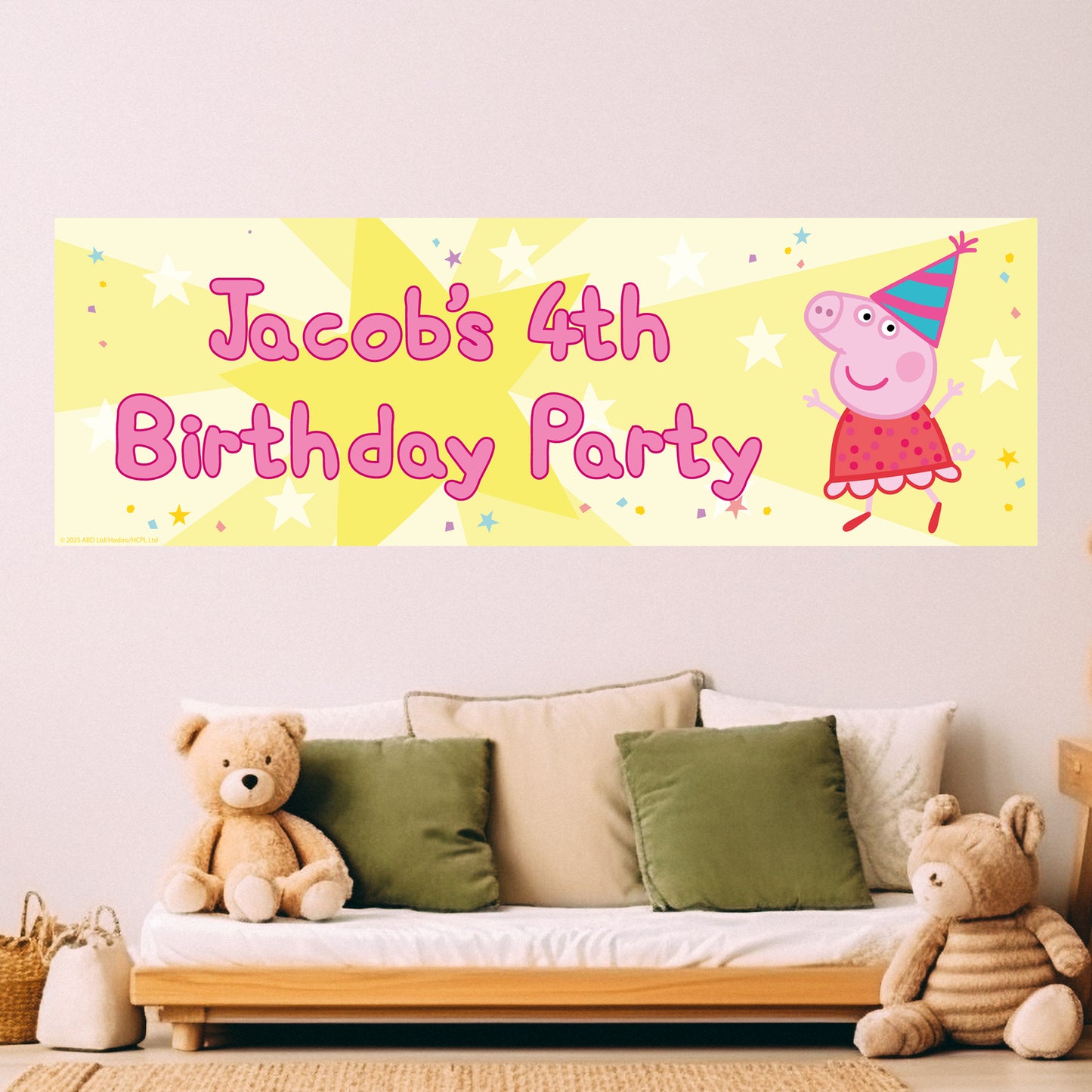 Peppa Pig Birthday - Peppa Party Hat Personalised Banner Wall Sticker