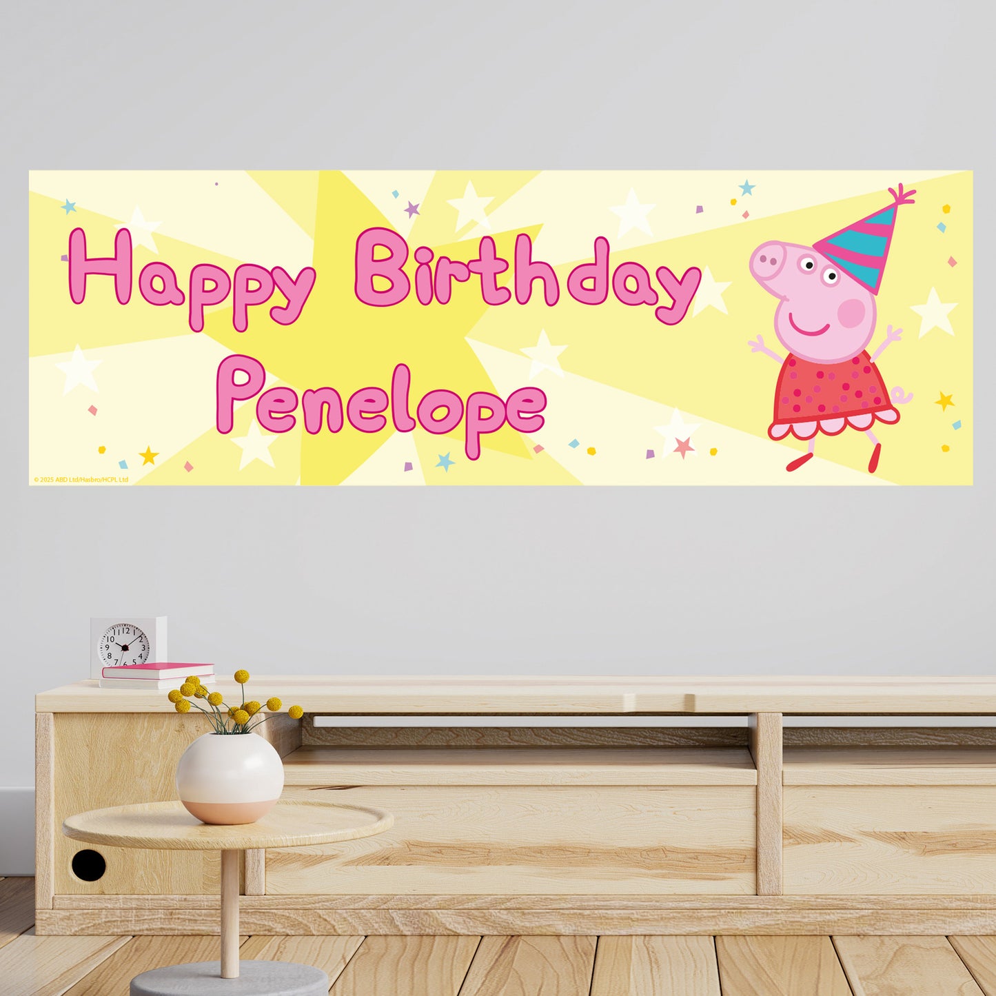 Peppa Pig Birthday - Peppa Party Hat Personalised Banner Wall Sticker