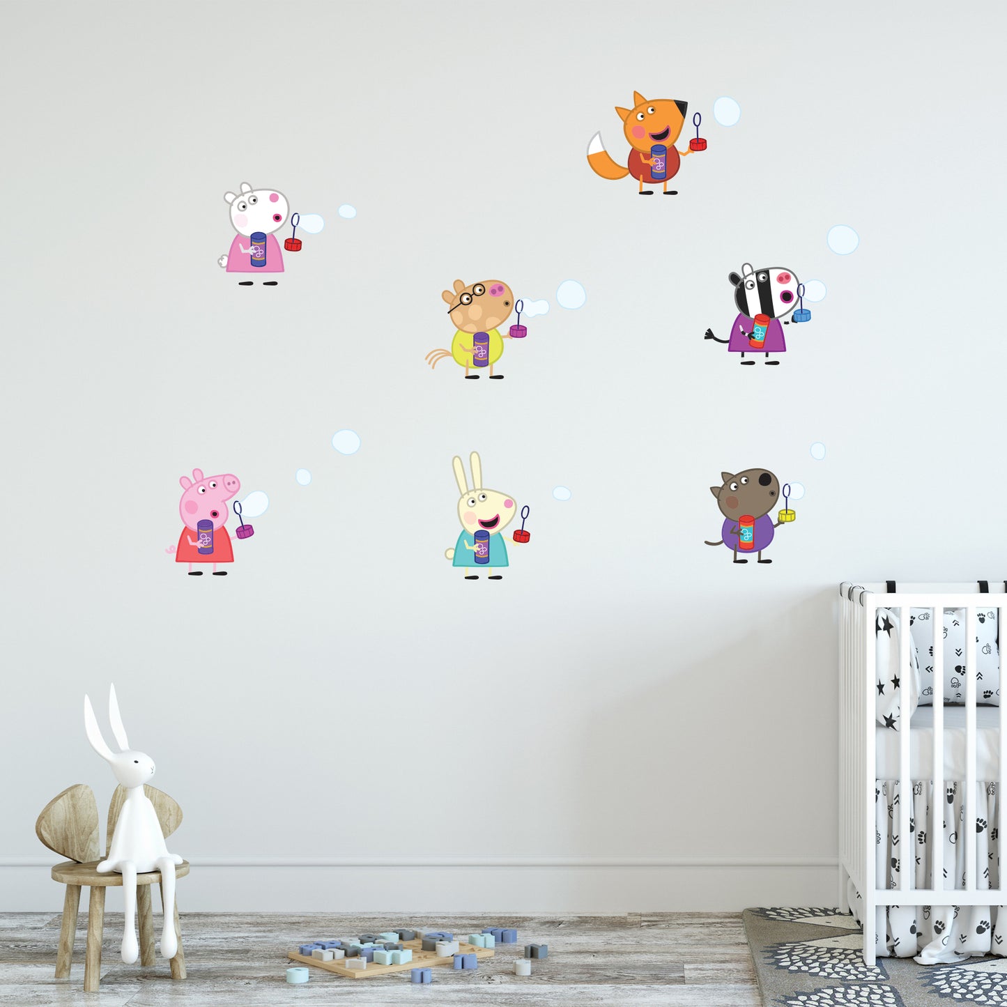 Peppa Pig Wall Sticker - Peppa Pig and Friends Blowing Bubbles Set Wall Decal Kids Art