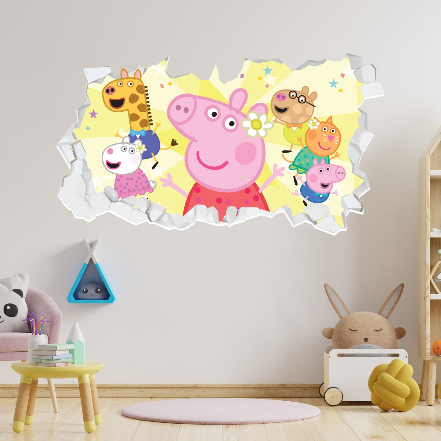 Peppa Pig Wall Sticker - Peppa Pig and Friends Party Broken Wall Decal Kids Art
