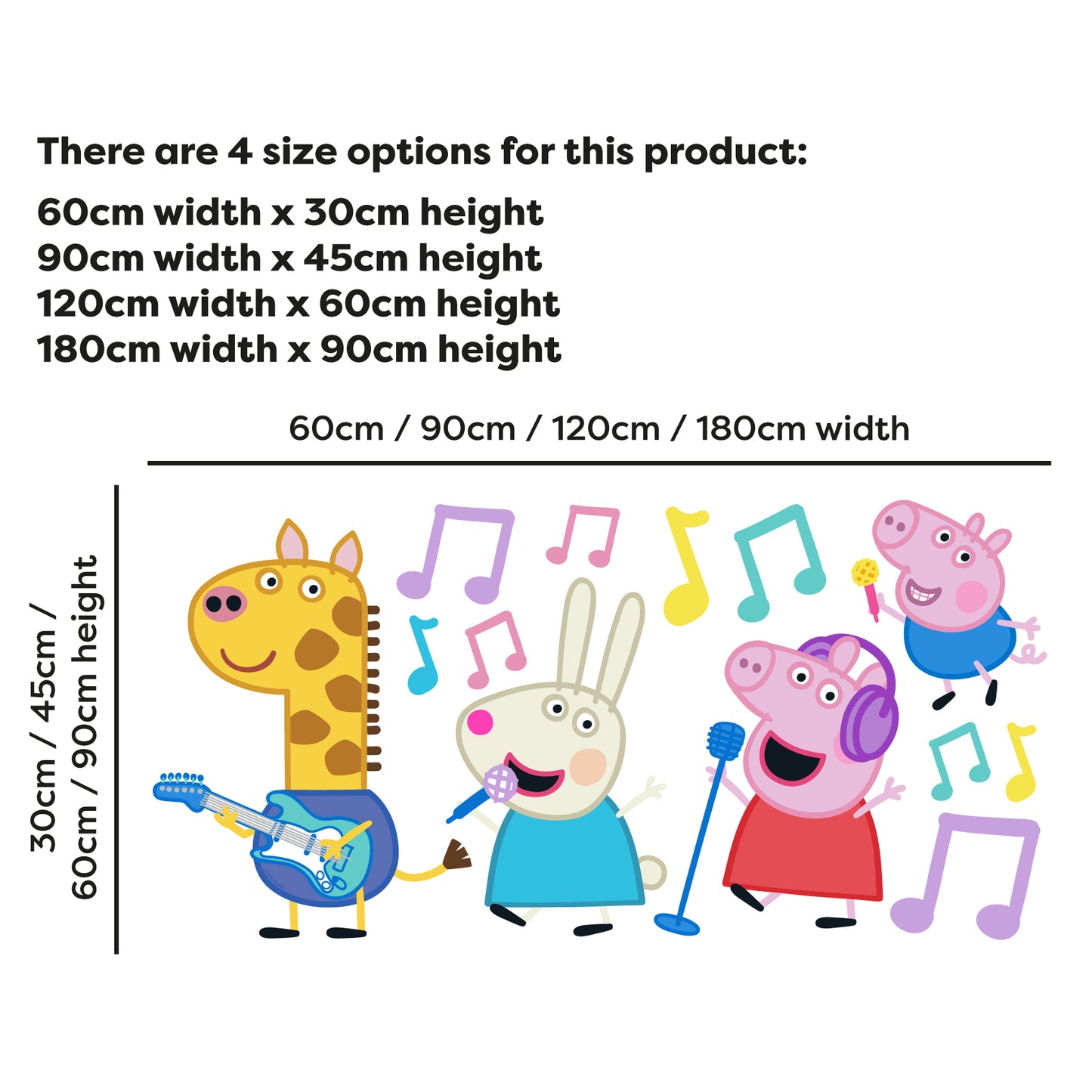 Peppa Pig Wall Sticker - Peppa Pig and Friends Playing Music Set Wall Decal Kids Art