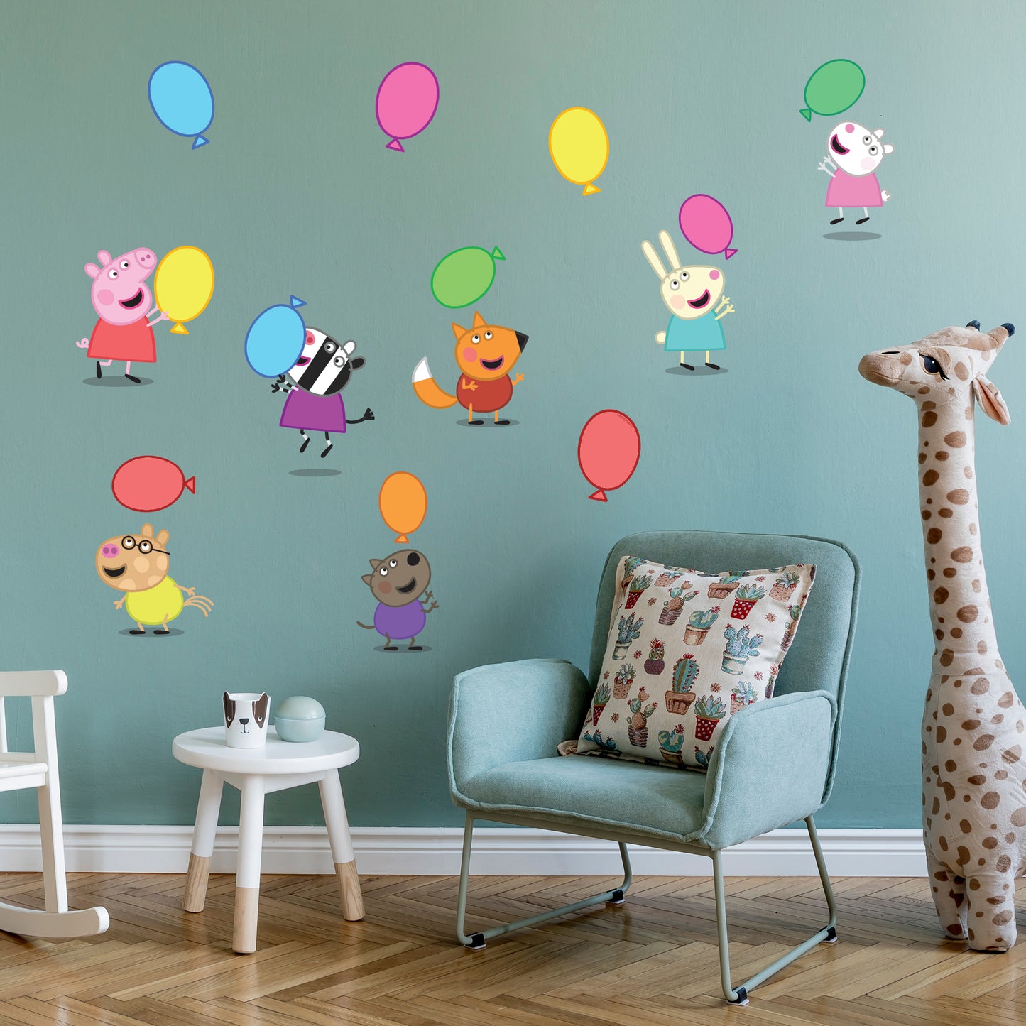 Peppa Pig Wall Sticker - Peppa Pig and Friends Playing With Balloons Set Wall Decal Kids Art