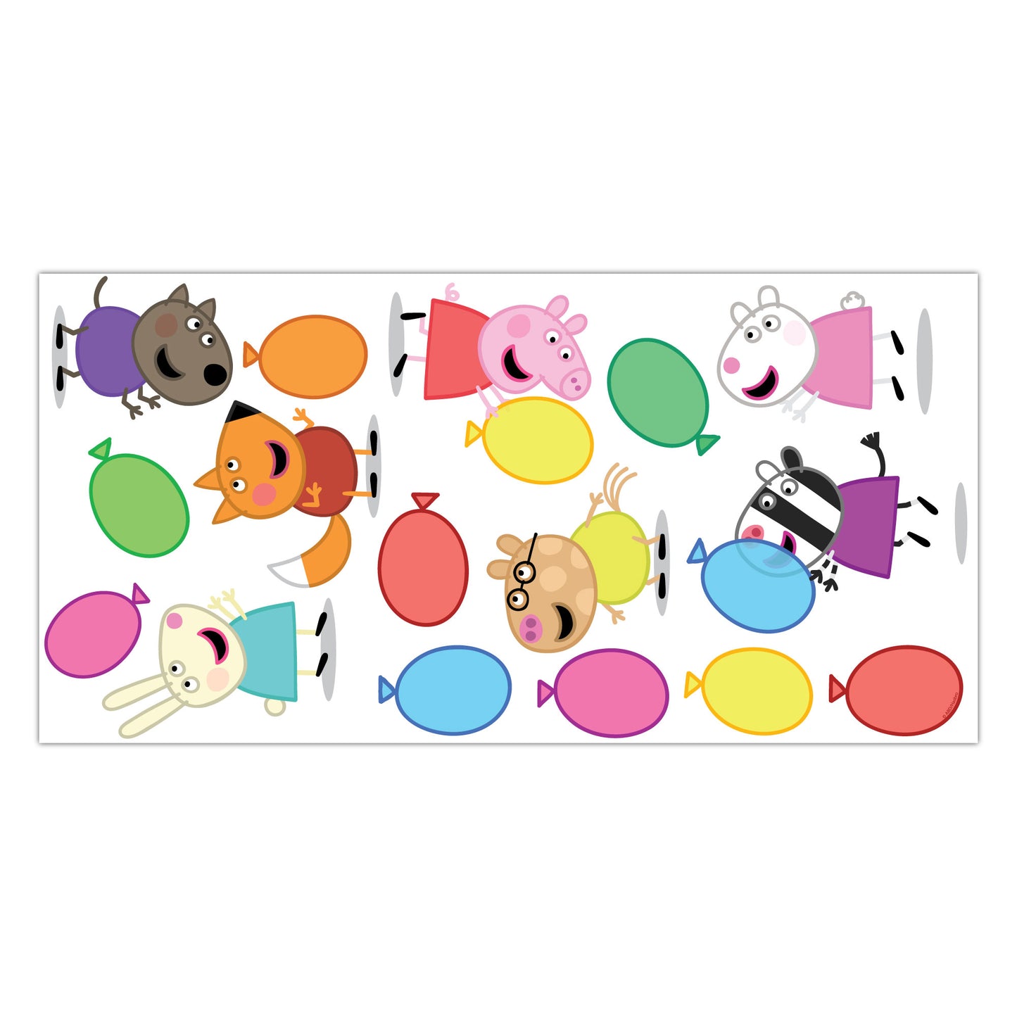 Peppa Pig Wall Sticker - Peppa Pig and Friends Playing With Balloons Set Wall Decal Kids Art
