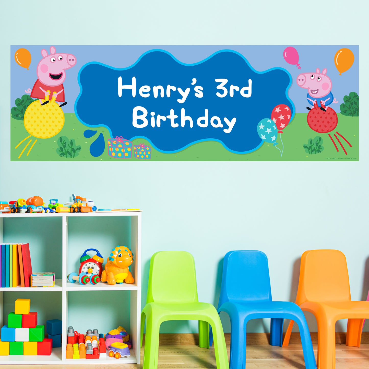 Peppa Pig Birthday - Peppa and George Space Hoppers Personalised Banner Wall Sticker