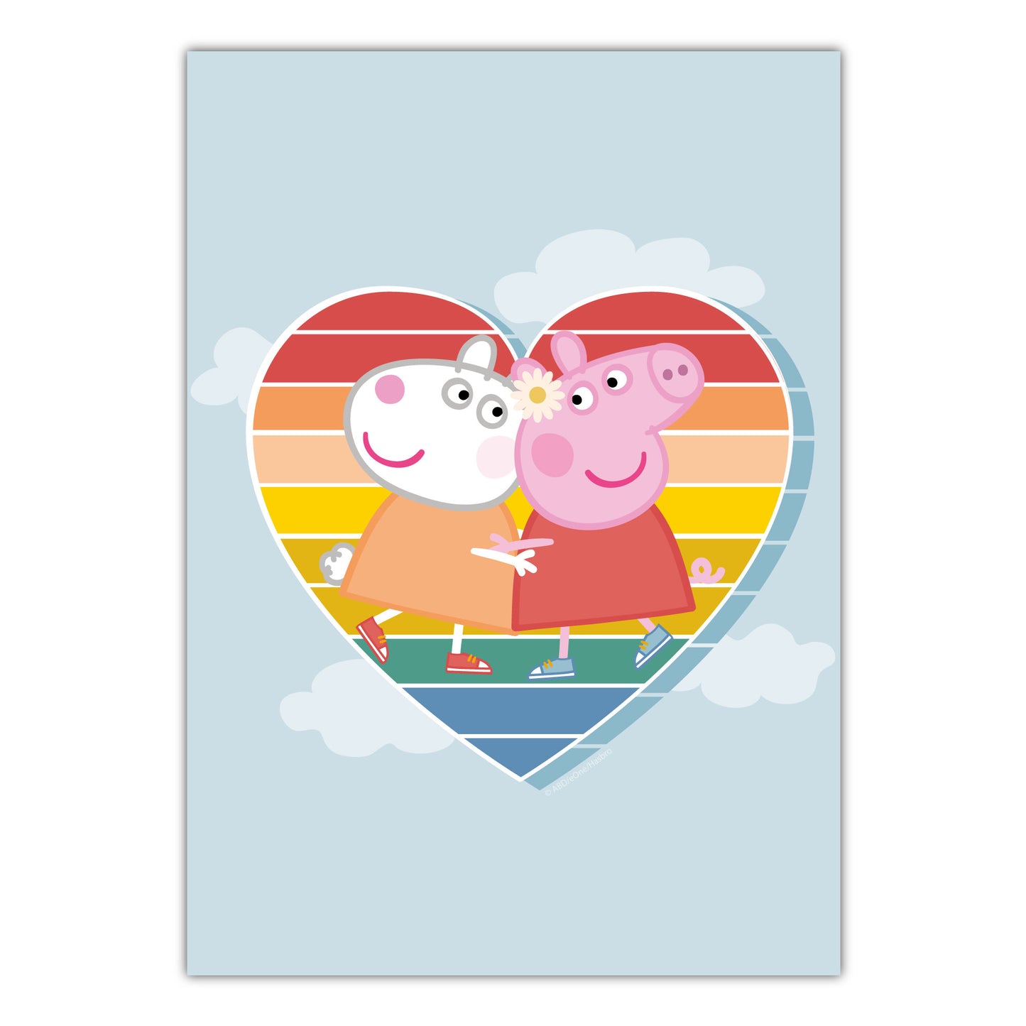 Peppa Pig Print - Peppa and Suzy Rainbow Heart and Clouds Poster Wall Art