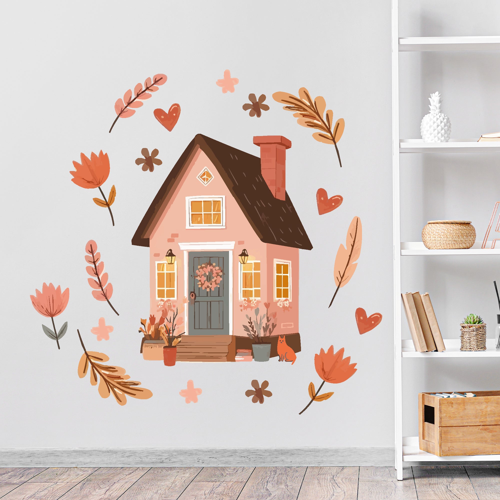 Home Wall Sticker - Pink House And Florals Decal Wall Art Set – www ...