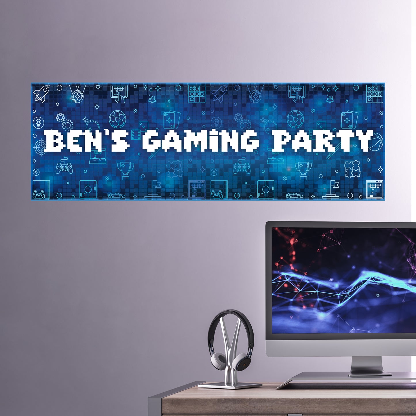 Gaming Birthday – Pixel Personalised Banner Wall Sticker