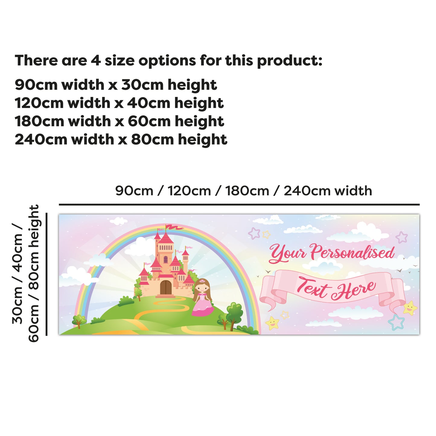 Princess Birthday – Rainbow Castle Personalised Banner Wall Sticker