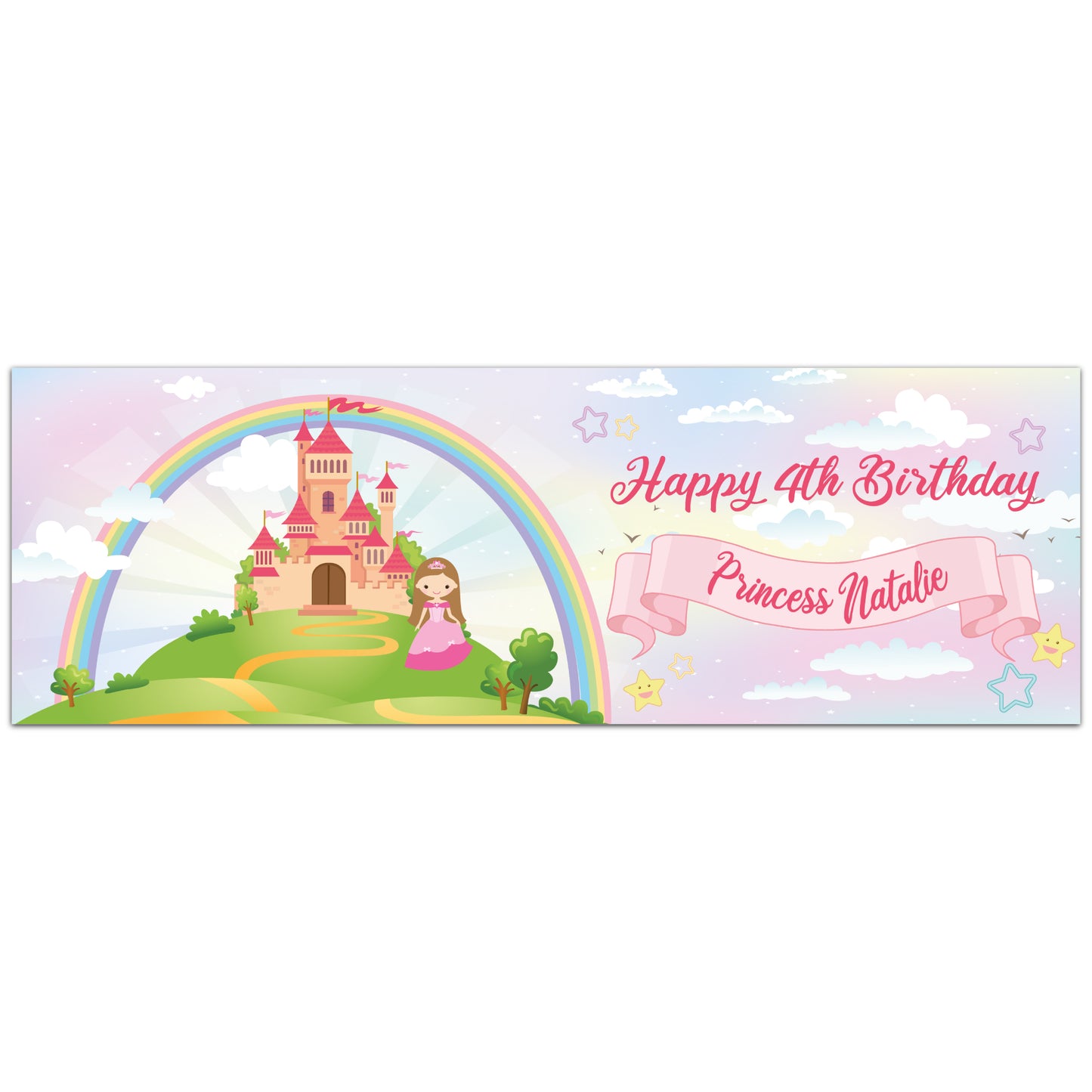 Princess Birthday – Rainbow Castle Personalised Banner Wall Sticker