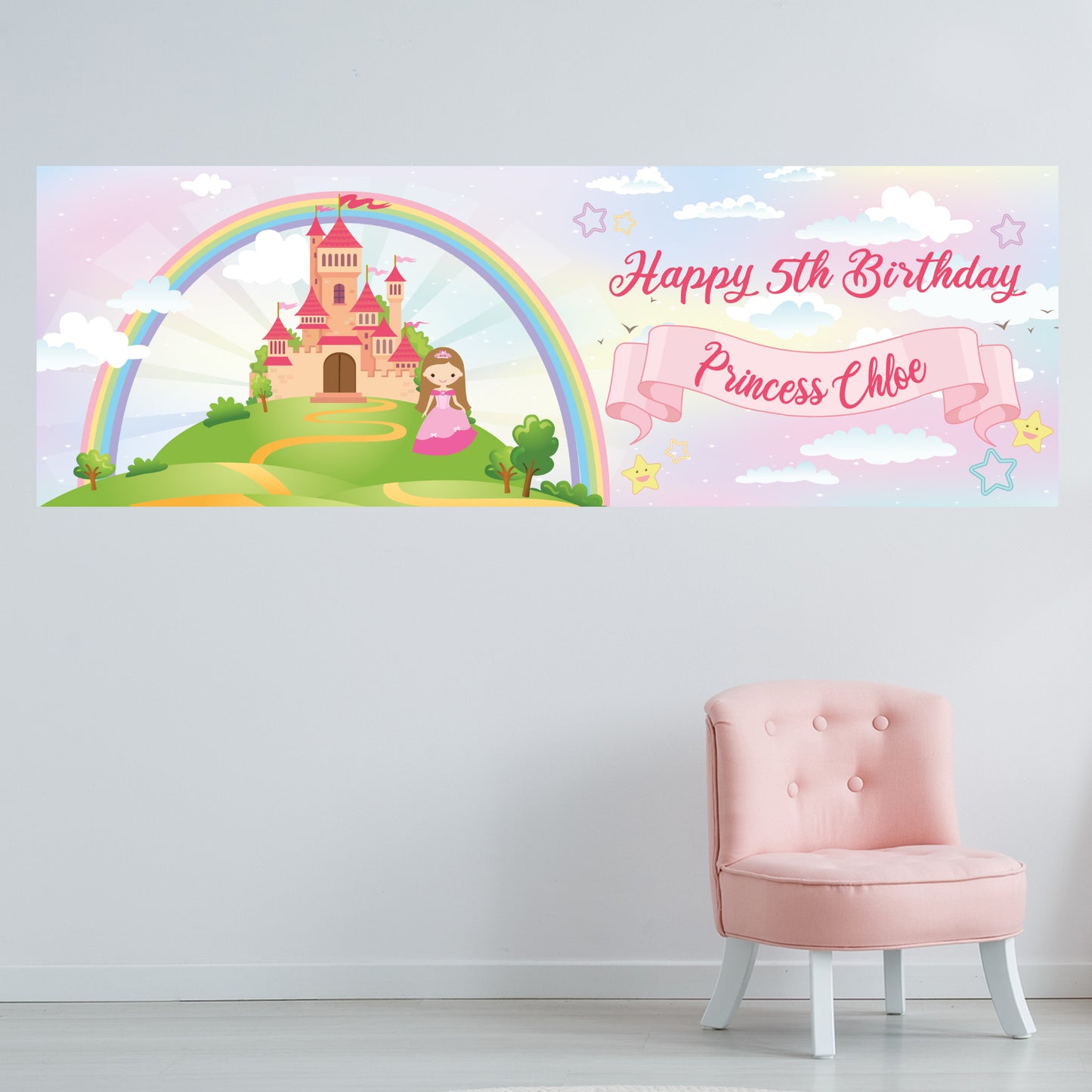 Princess Birthday – Rainbow Castle Personalised Banner Wall Sticker