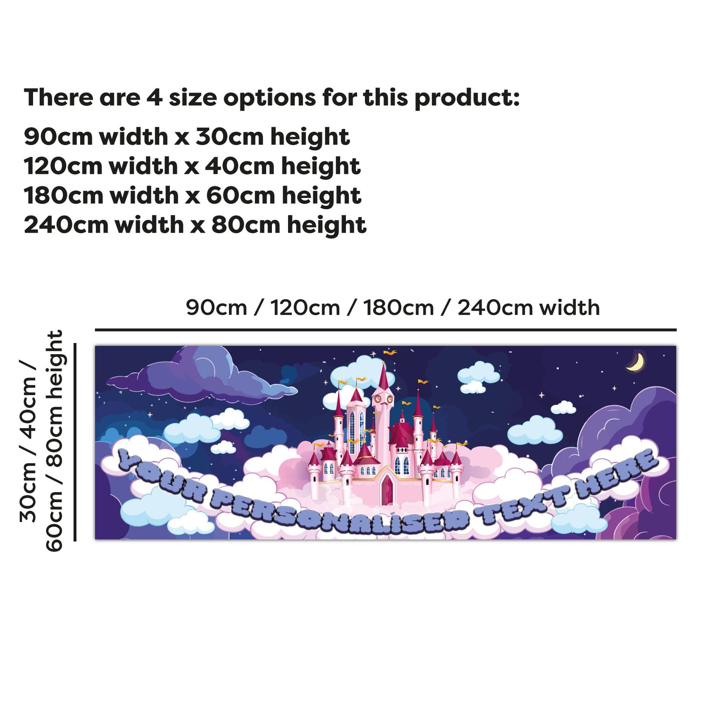 Princess Birthday – Midnight Castle Personalised Banner Wall Sticker