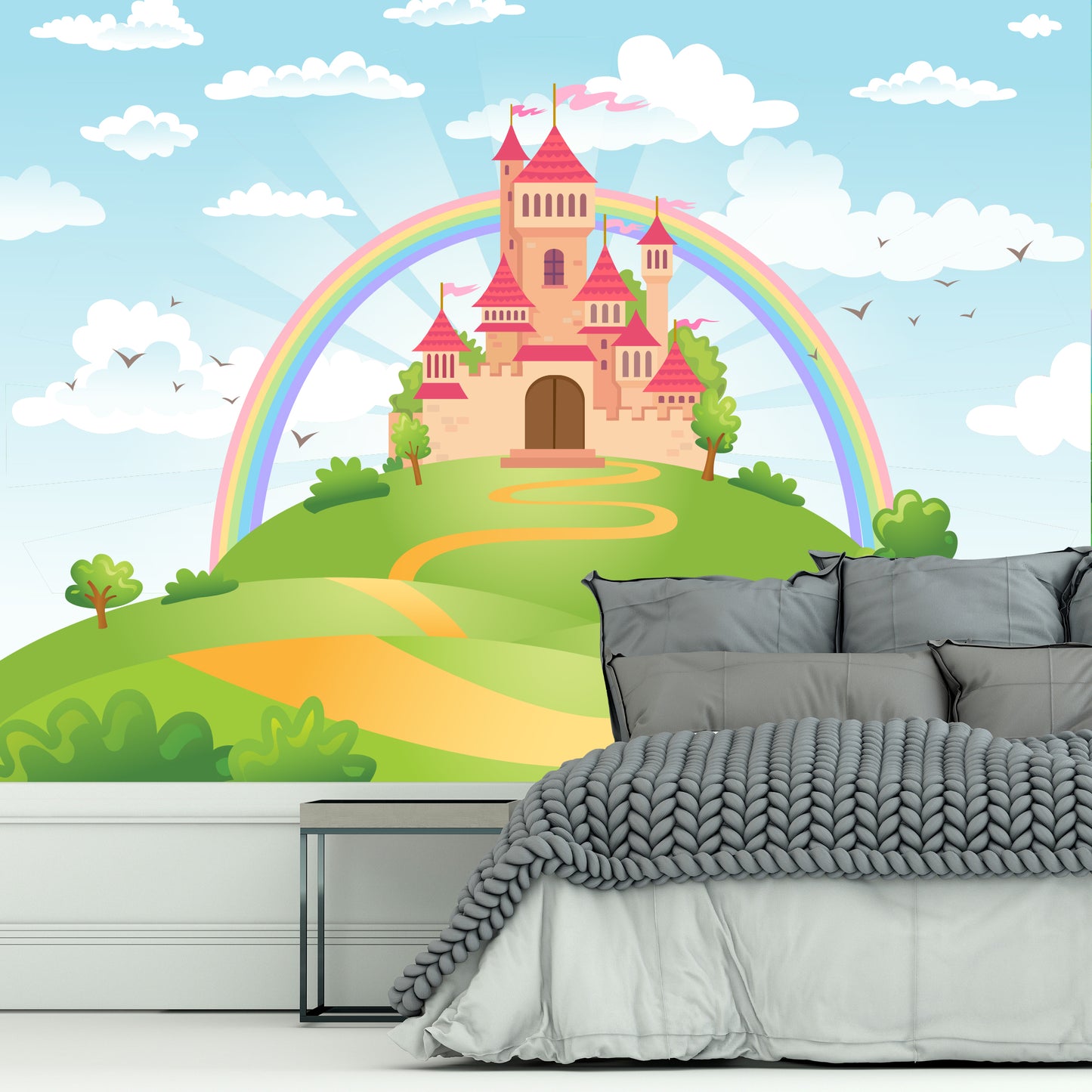 Princess Full Wall Mural - Castle Rainbow Wall Art