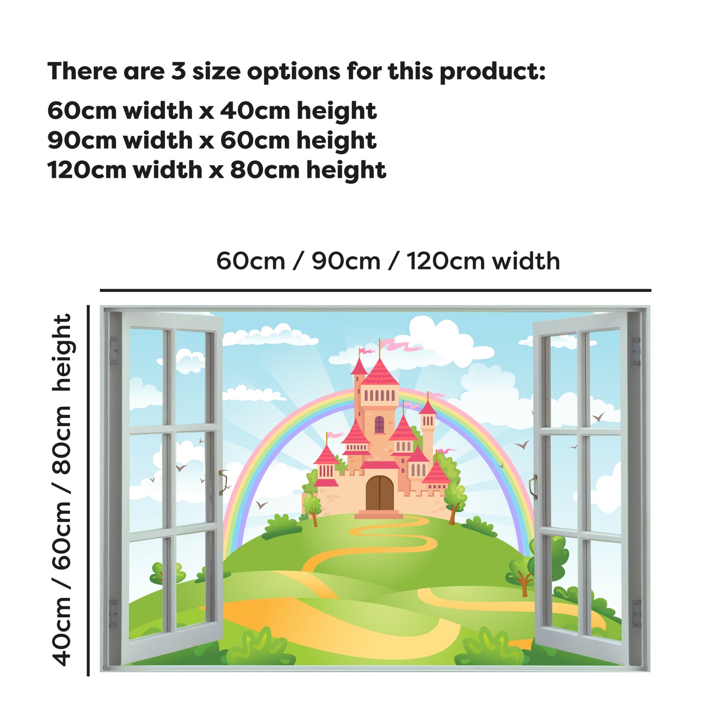 Princess Wall Sticker - Castle Rainbow Open Window Decal Art