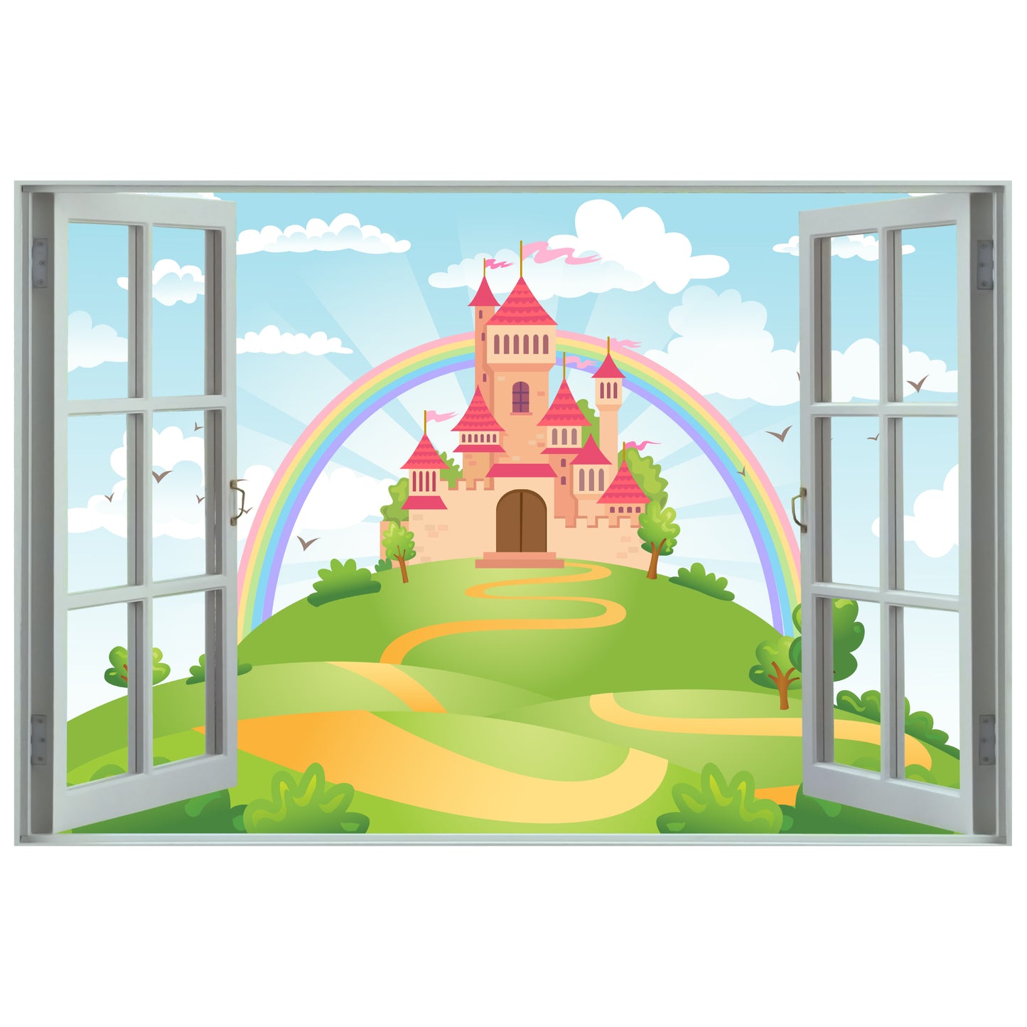 Princess Wall Sticker - Castle Rainbow Open Window Decal Art