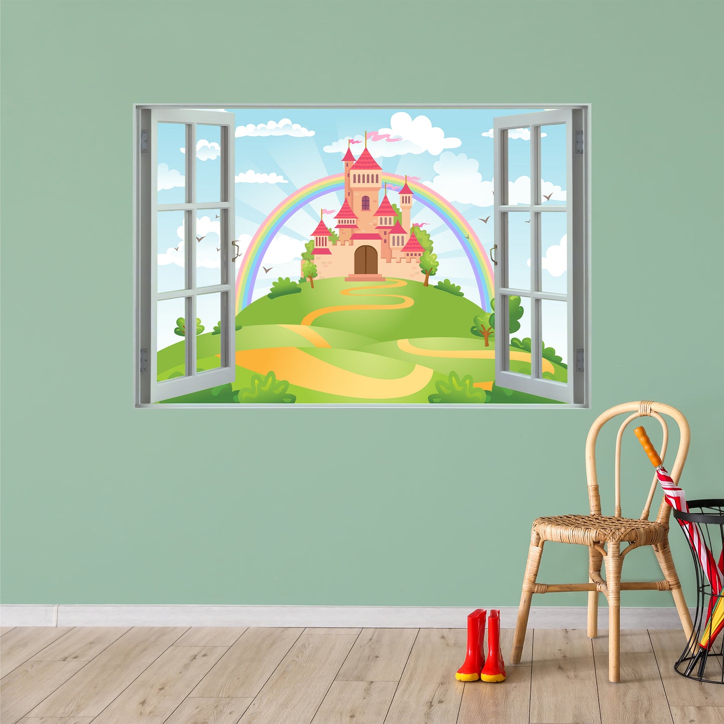 Princess Wall Sticker - Castle Rainbow Open Window Decal Art