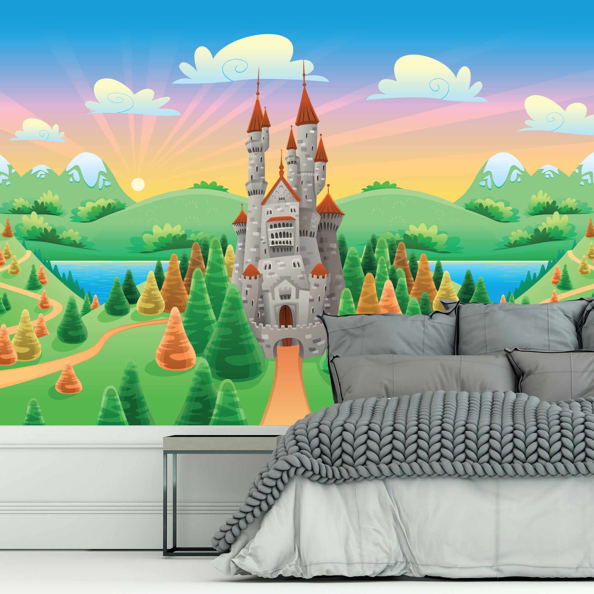 Princess Full Wall Mural - Castle Sunrise Wall Art – www.themed.co.uk