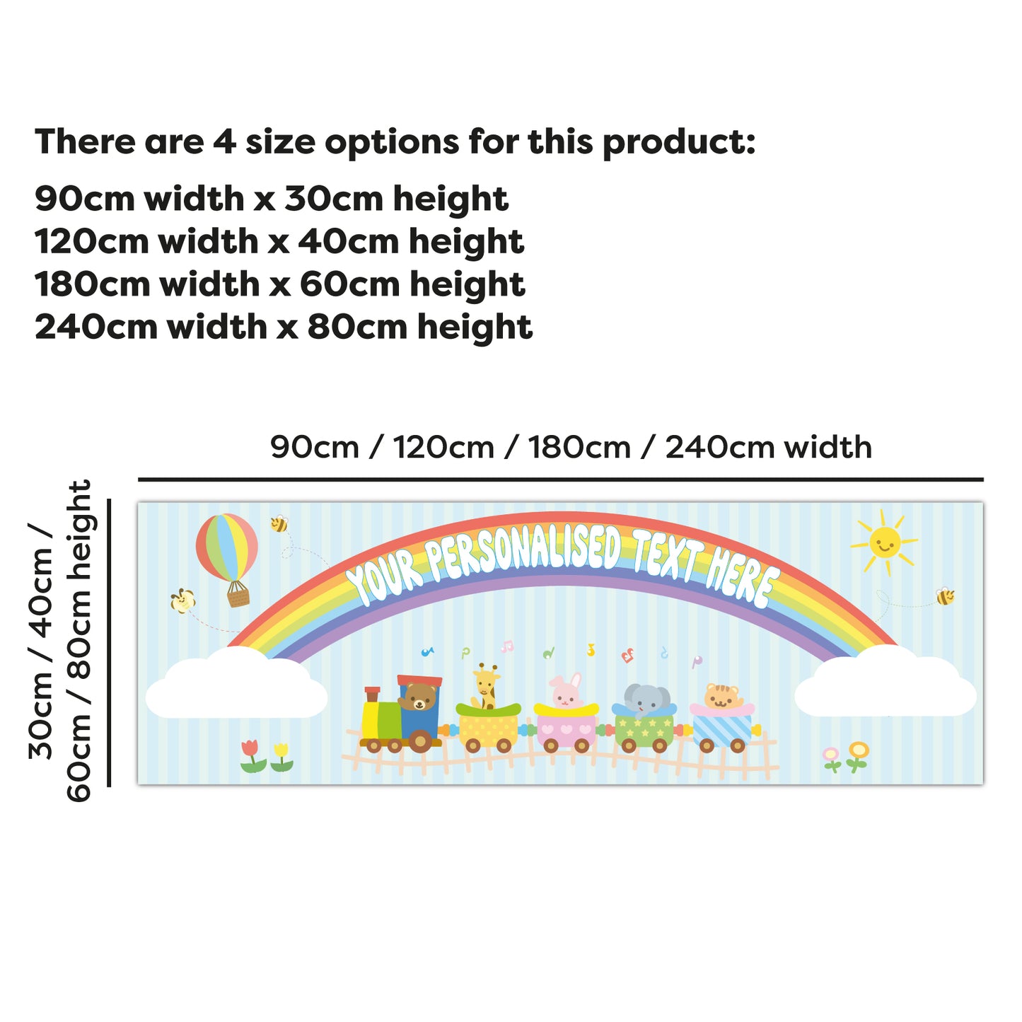 Rainbow Birthday – Animal Train Adventure Personalised Banner Wall Sticker